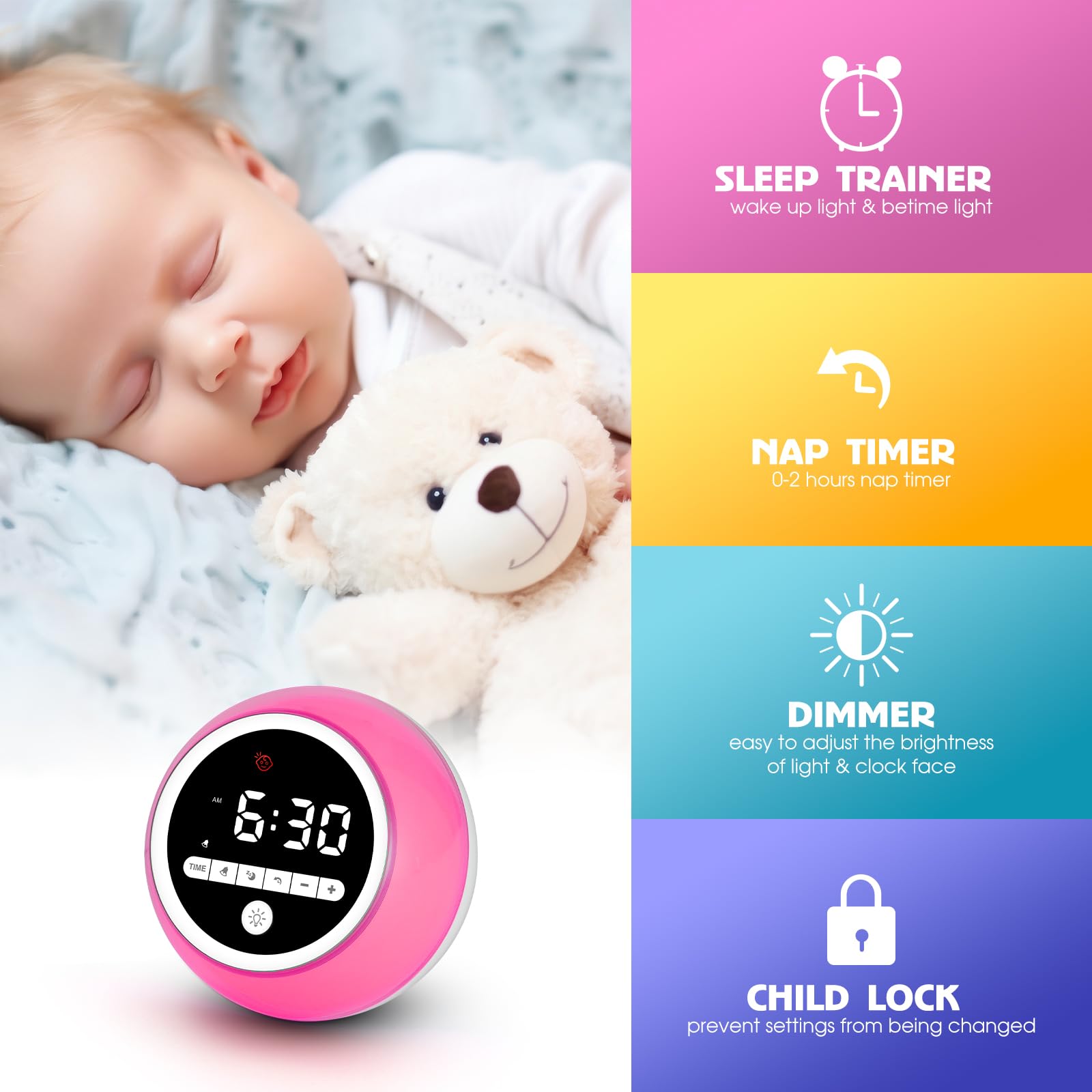Kids Alarm Clock with Night Light & Nap Timer - Sleep Training Clock for Toddlers & Children | Perfect for Bedtime, Wake-Up Training & Nursery Decor