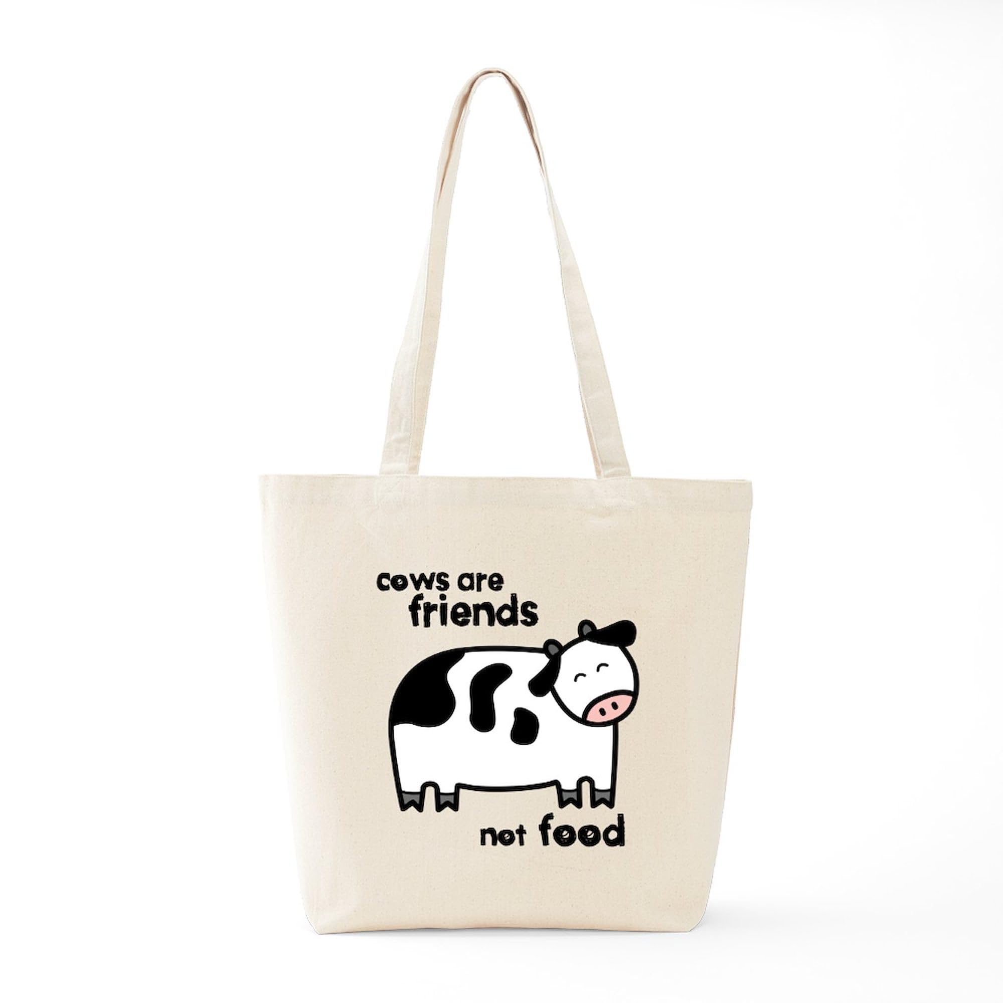 Cows Are Friends Tote Bag - Natural Canvas Reusable Shopping Bag for Groceries, Beach & Farmers Market | Eco-Friendly Cotton Tote with Funny Cow Design