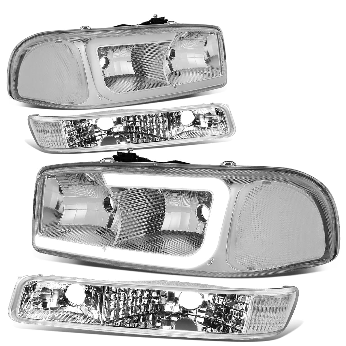 Auto Dynasty LED Headlights for 1999-2007 GMC Sierra/Yukon XL - 4Pcs DRL Assembly with Chrome Housing | Off-Road & Night Driving Upgrade