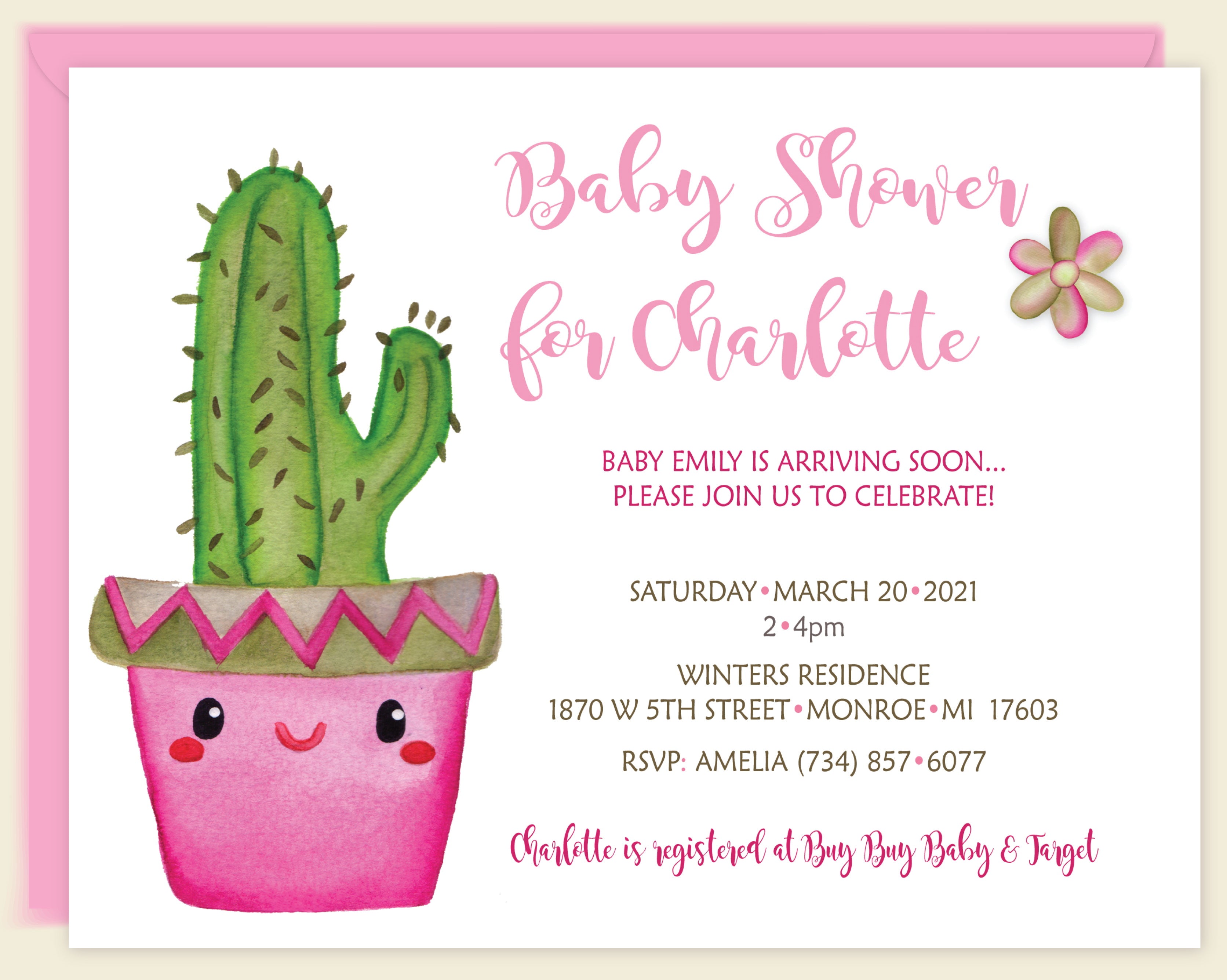 Adorable Cactus Baby Shower Invitations for Girls - Perfect for Gender Reveal, Birthday Party & Nursery Decorations