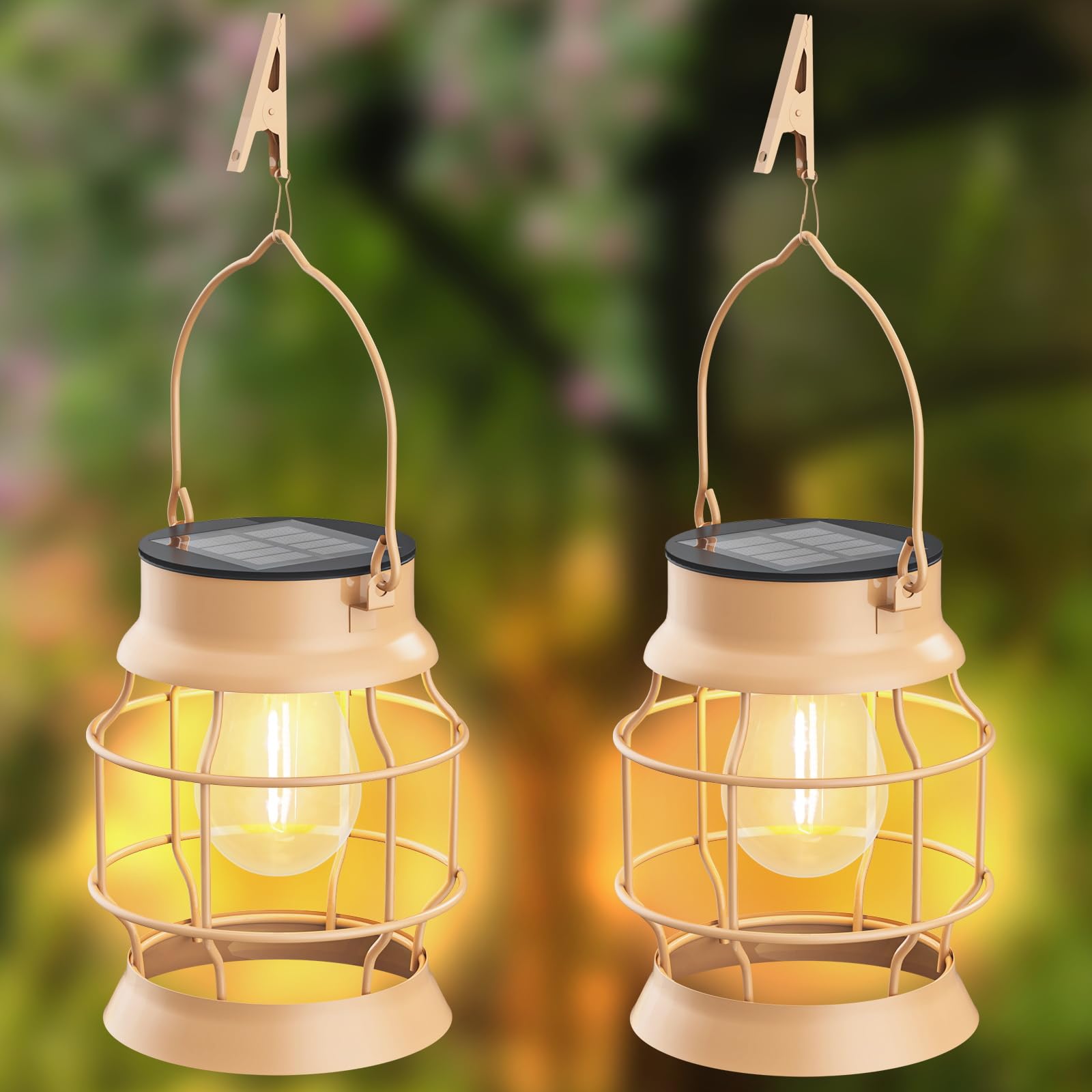 2 Pack Solar Lantern Outdoor Lights - Waterproof Hanging Solar Powered Garden Lights for Yard, Patio & Pathway Decor | Perfect for Camping, Backyard Parties & Evening Ambiance