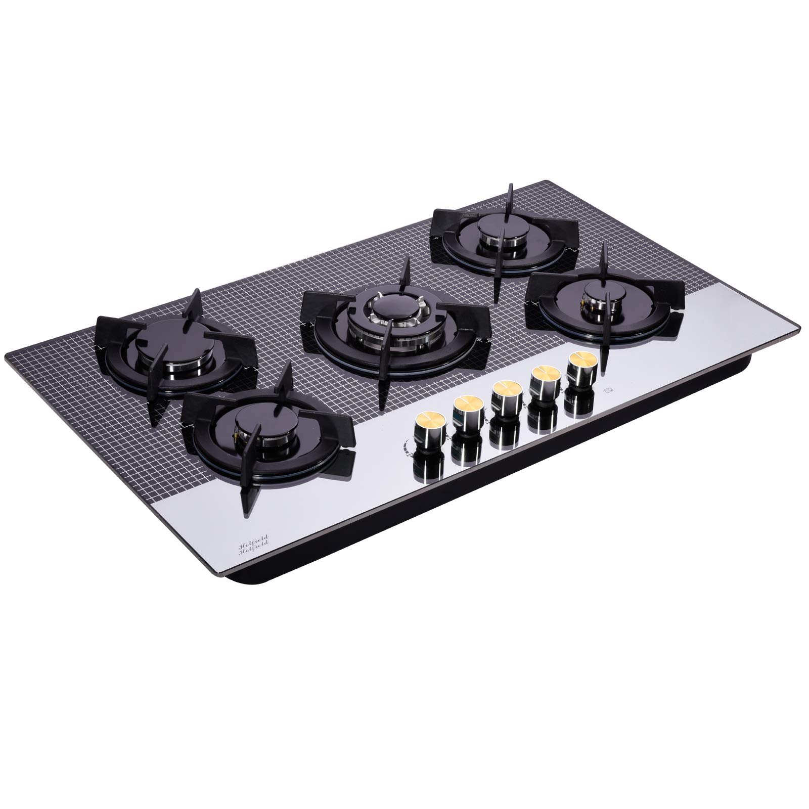 36 Inch 5 Burner Gas Cooktop - Tempered Glass Stovetop with Dual Fuel (NG/LPG) Conversion - HF5198-01 - Perfect for Modern Kitchens & Professional Cooking