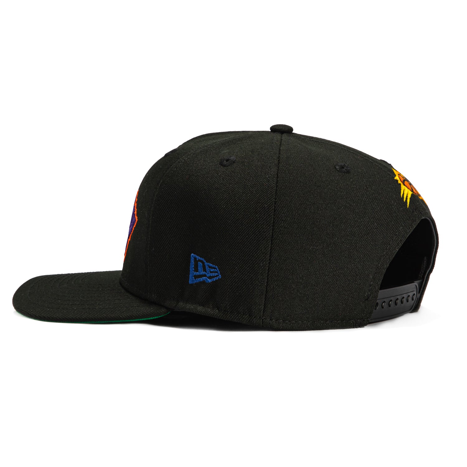 New Era 9Seventy Phoenix Suns City Edition Logo Patch Snapback Hat - The Valley Stretch Adjustable Cap in Black, Purple & Orange | NBA Basketball Fan Gear, Streetwear Fashion Accessory