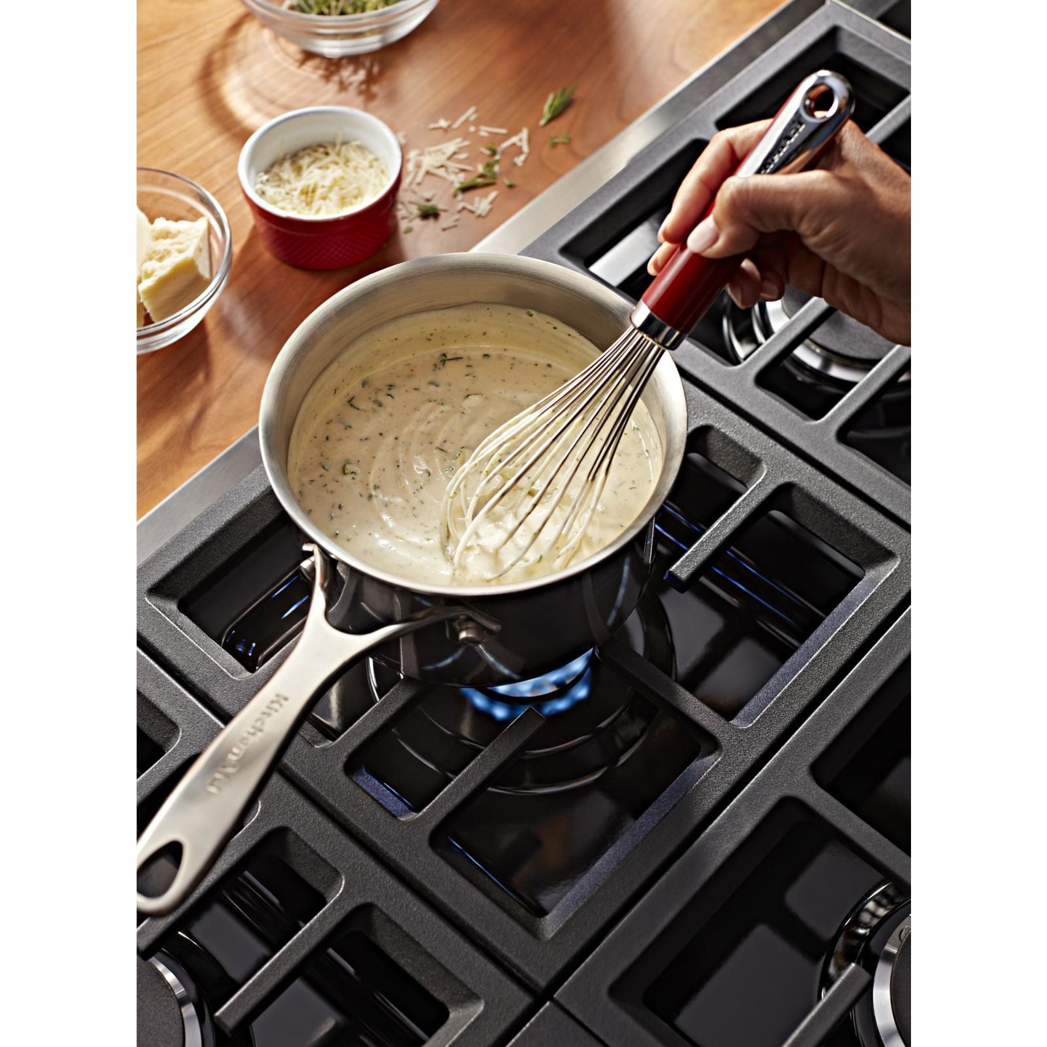 KitchenAid 48 Inch 5 Burner Gas Cooktop with Continuous Grates - Stainless Steel (KCGC558JSS) | Perfect for Home Chefs & Modern Kitchens