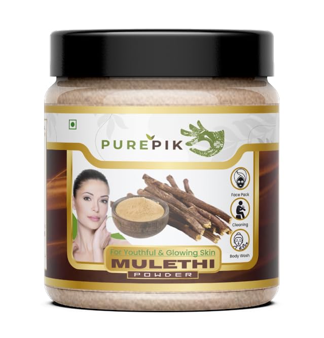 Pure Pik Organic Mulethi Powder (Licorice Root Powder) - 200g Jar for Skin Care, Face Masks & Herbal Tea | Yashtimadhu Powder for Glowing Skin & Digestive Health