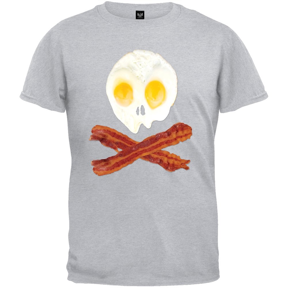 Skull and Crossbones Eggs & Bacon Graphic Grey Youth T-Shirt - Cool Casual Wear for Teens & Kids