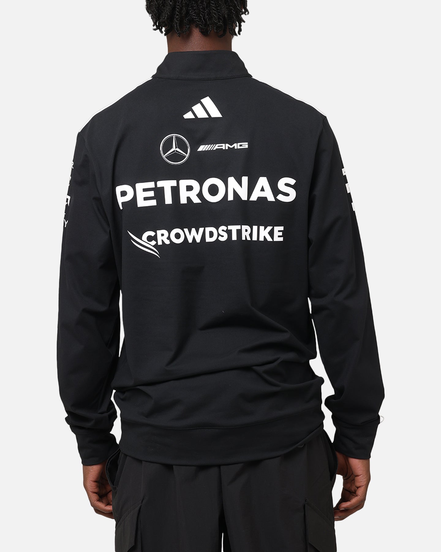 Adidas x Mercedes AMG Petronas F1 2025 Team Quarter Zip Jacket - Black/White - Men's Racing-Inspired Performance Jacket for Motorsport Fans & Streetwear Fashion