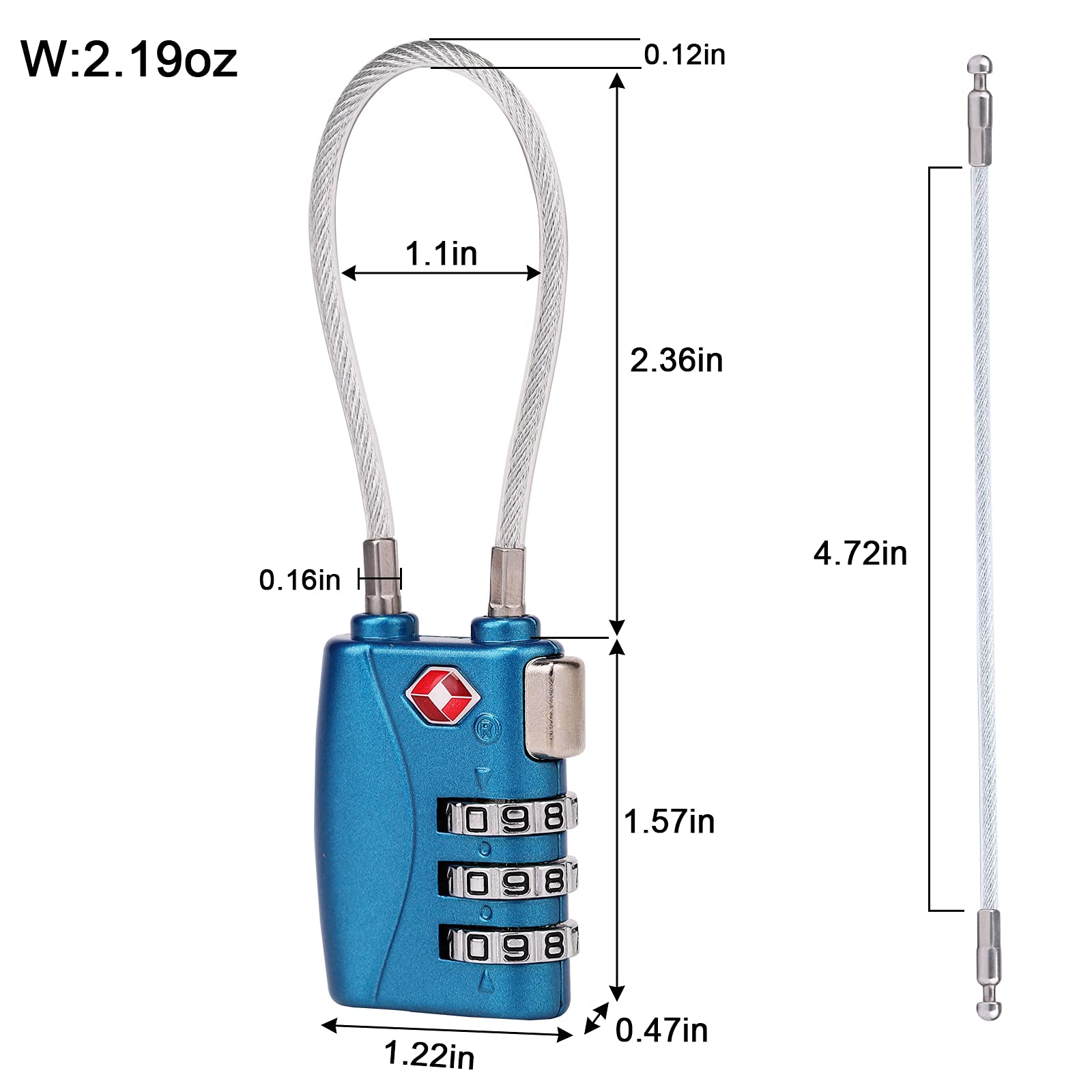 TSA Approved Luggage Locks - 3 Digit Steel Cable Combination Padlock for Travel Bags, Suitcases & Gym Lockers | Secure Your Belongings During Air Travel, Hotel Stays & Workout Sessions