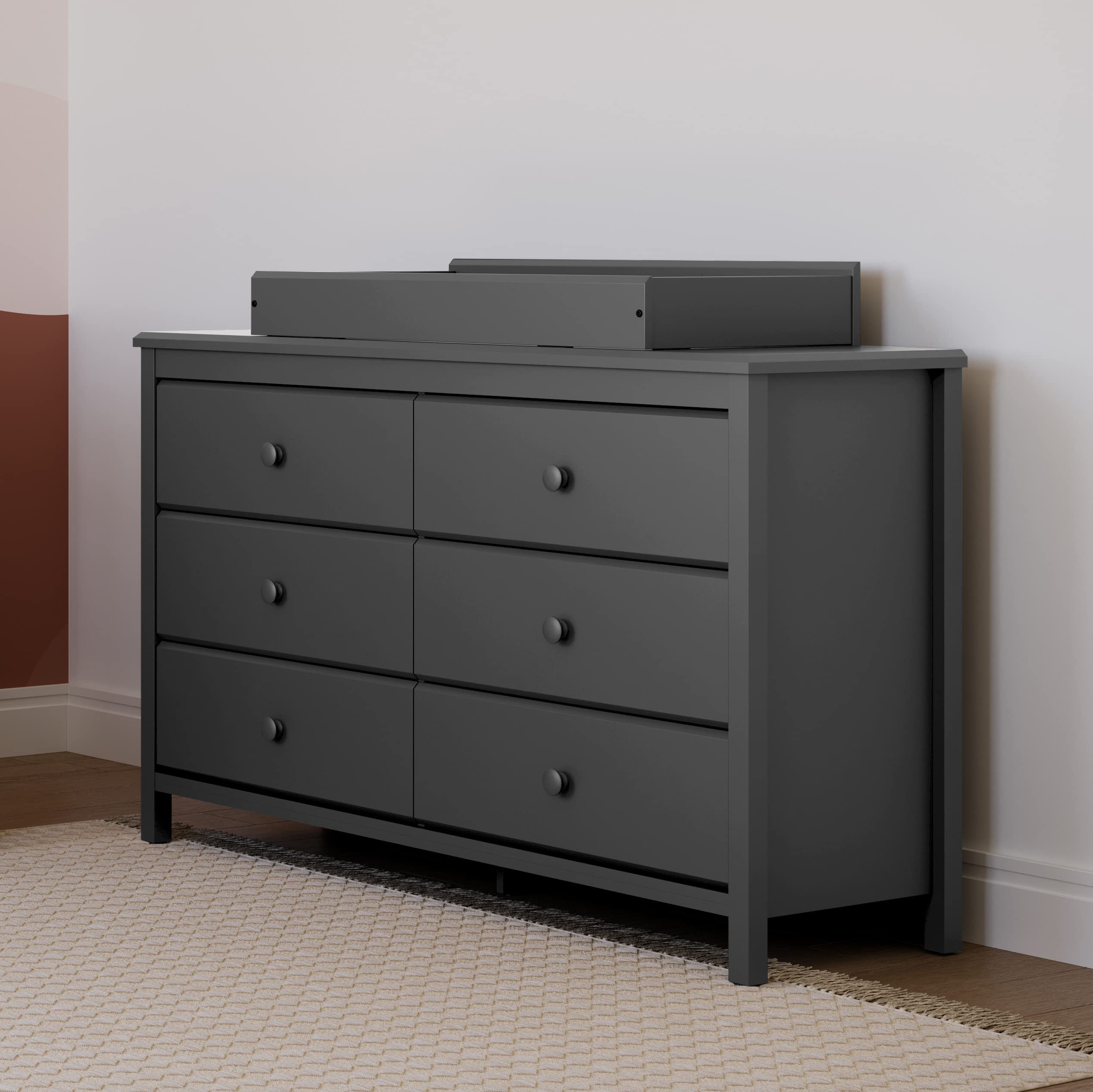 Storkcraft Alpine 6-Drawer Double Dresser in Gray - GREENGUARD Gold Certified Nursery Dresser with Smooth Gliding Drawers | Perfect for Kids' Room Organization, Baby Clothes Storage & Bedroom Furniture