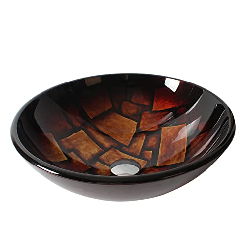LEFEDA Hand-Painted Art Tempered Glass Vessel Sink with Pop-Up Drain - Round Bathroom Countertop Vanity Sink, Above Counter Wash Basin with Accessories - Perfect for Modern Bathrooms, Powder Rooms & Luxury Home Decor