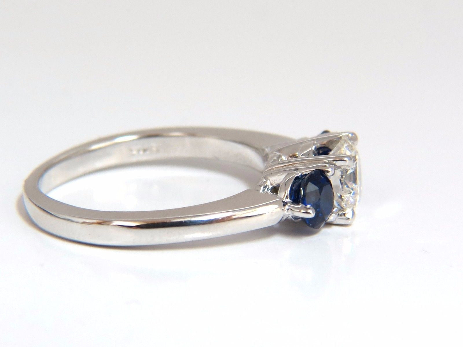 1.57CT Natural Diamonds & Sapphire Three Stone Ring in 14KT Royal Blue - Elegant Engagement, Wedding, or Anniversary Jewelry Gift for Her