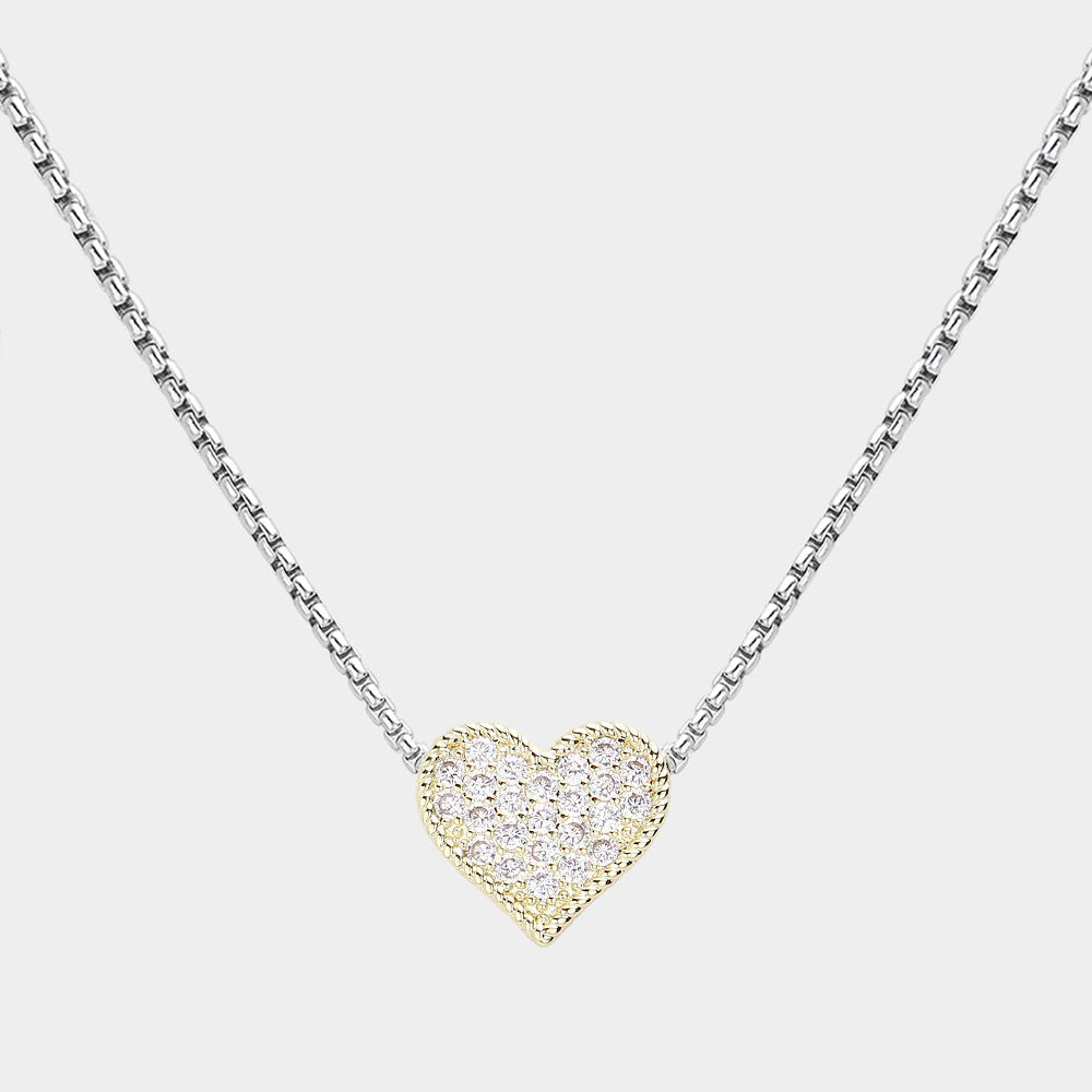 14K Gold Plated Cubic Zirconia Heart Pendant Necklace for Women - Elegant Layering Jewelry Gift for Valentine's Day, Anniversary & Special Occasions