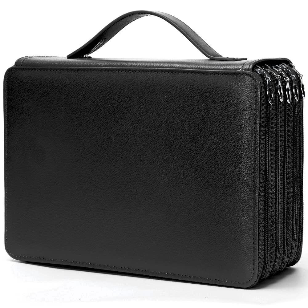 Premium 252-Slot PU Leather Pencil Case with Zipper Closure - Large Capacity Artist Organizer for Colored Pencils, Watercolor Pens & Markers - Perfect for Art Classes, Sketching & Travel (Black)