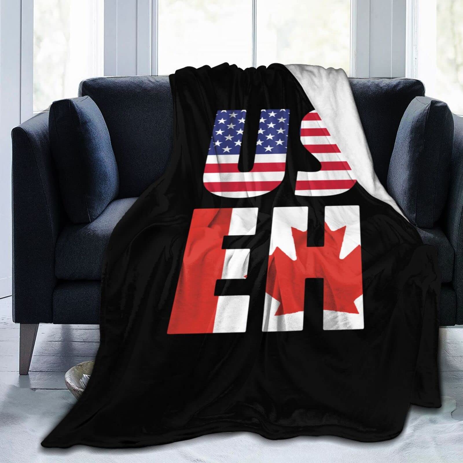 American & Canadian Flag Printed Flannel Fleece Blanket - All Seasons Cozy Throw for Women, Men & Kids - Perfect for Couches, Sofas, Beds & Gifts (USA & Canada)