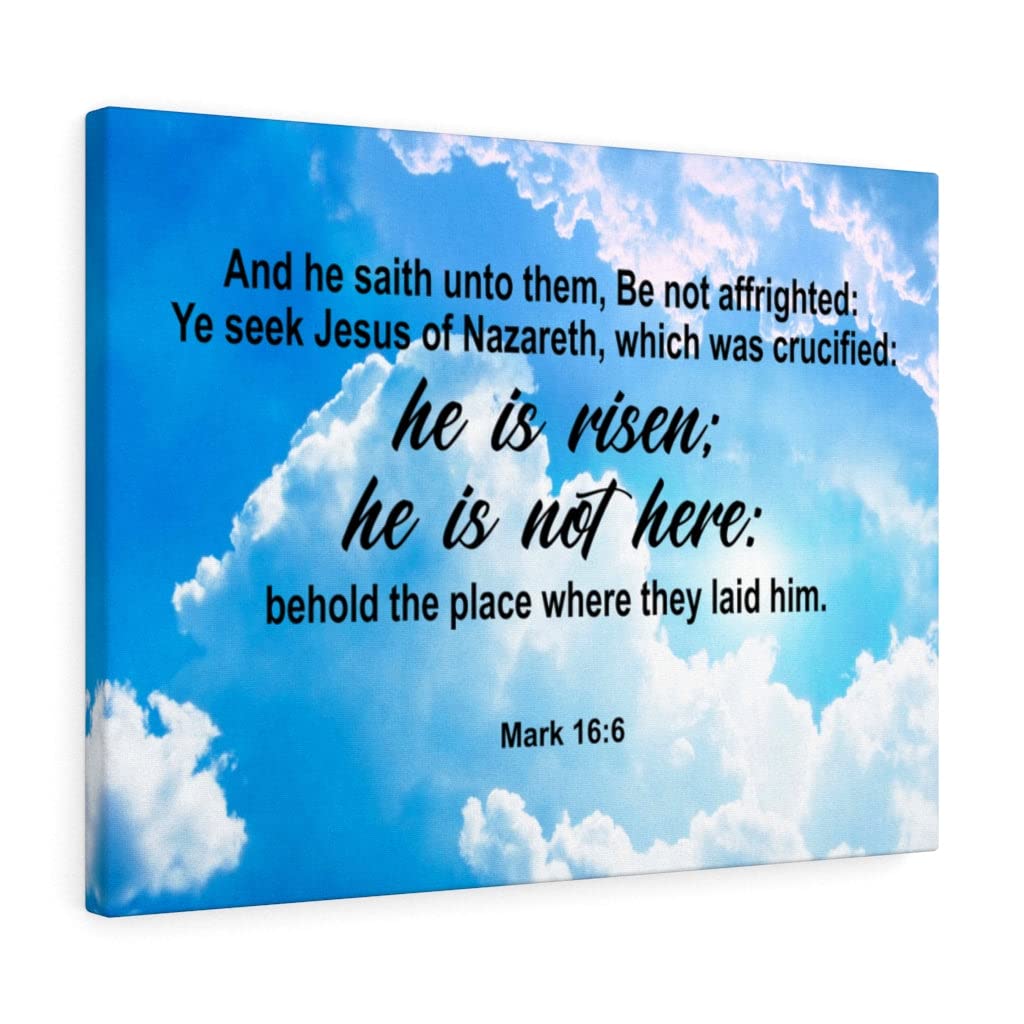 He is Risen Mark 16:6 Christian Wall Art - Bible Verse Canvas Print for Home Decor - Ready to Hang Scripture Wall Art - Perfect for Easter, Church, or Christian Gift