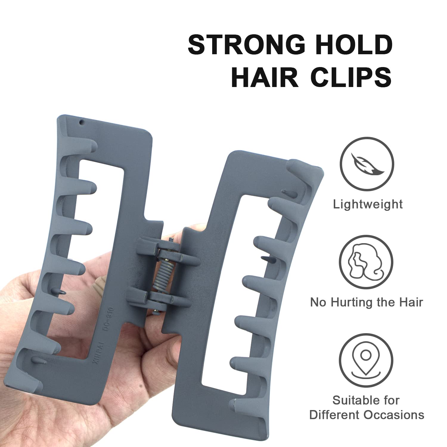 Matte Rectangle Hair Clips for Women - Non-Slip Jaw Clips for Thick/Thin Hair - Perfect for Work & Gym