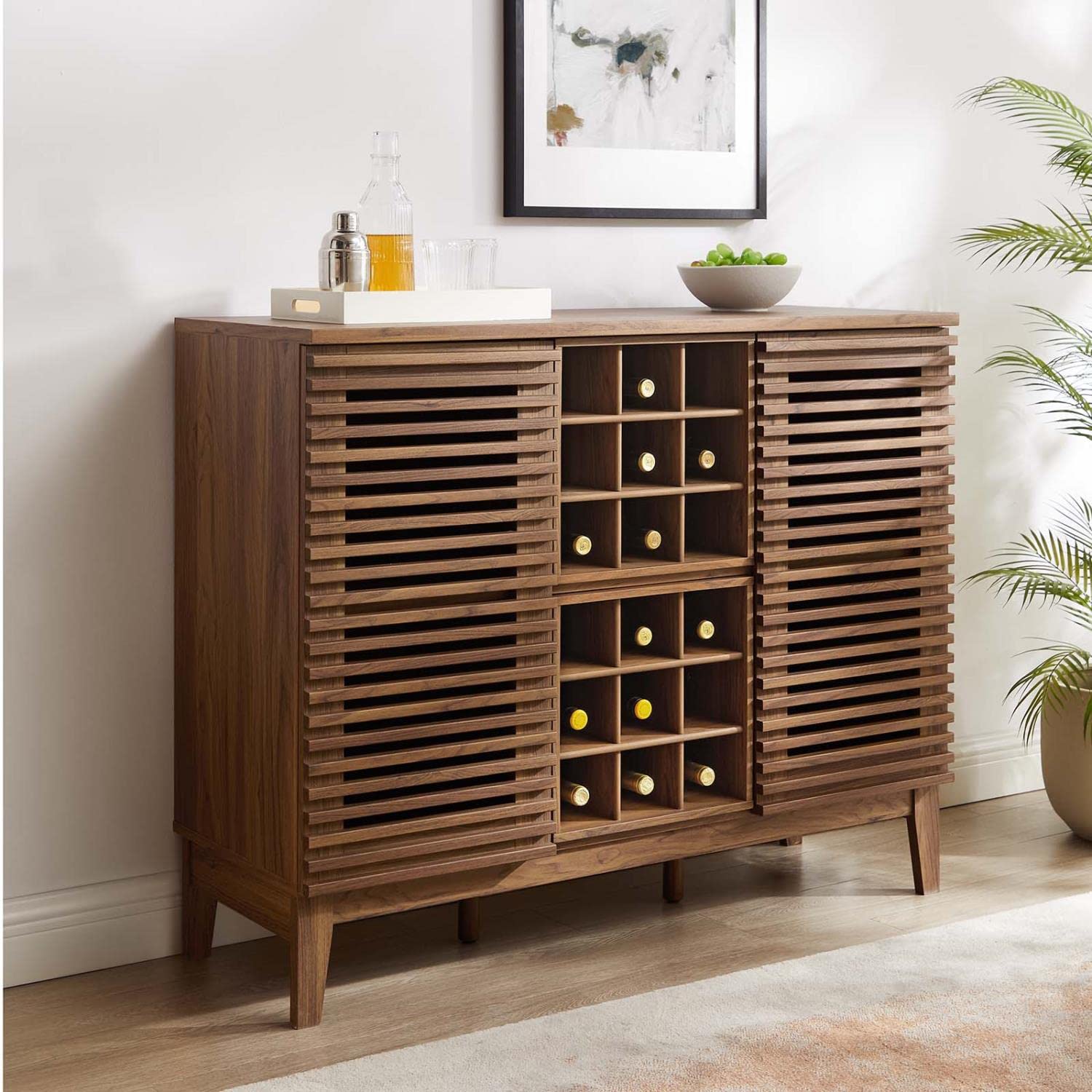 Modway Render Mid-Century Modern Wine Bar Cabinet - Walnut Finish, 17
