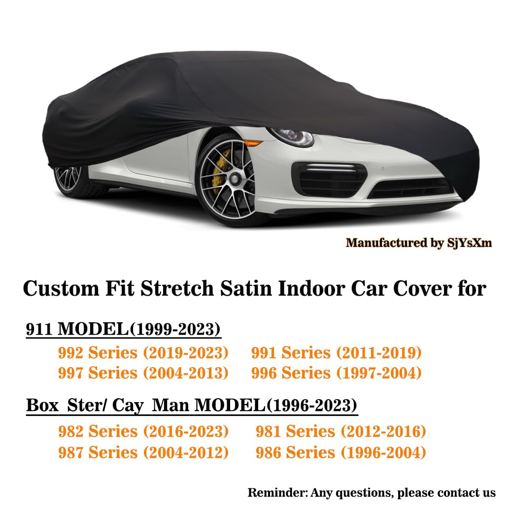 Premium Stretch Satin Indoor Car Cover for Porsche 911 (1998-2025) - Fits Carrera, Targa, Turbo Models 992/991/997/996 & Boxster/Cayman (1996-2025) 982/981/987/986 - Elastic All-Weather Protection with Mirror Pockets - Ideal for Garage Storage, Car Shows & Vehicle Preservation