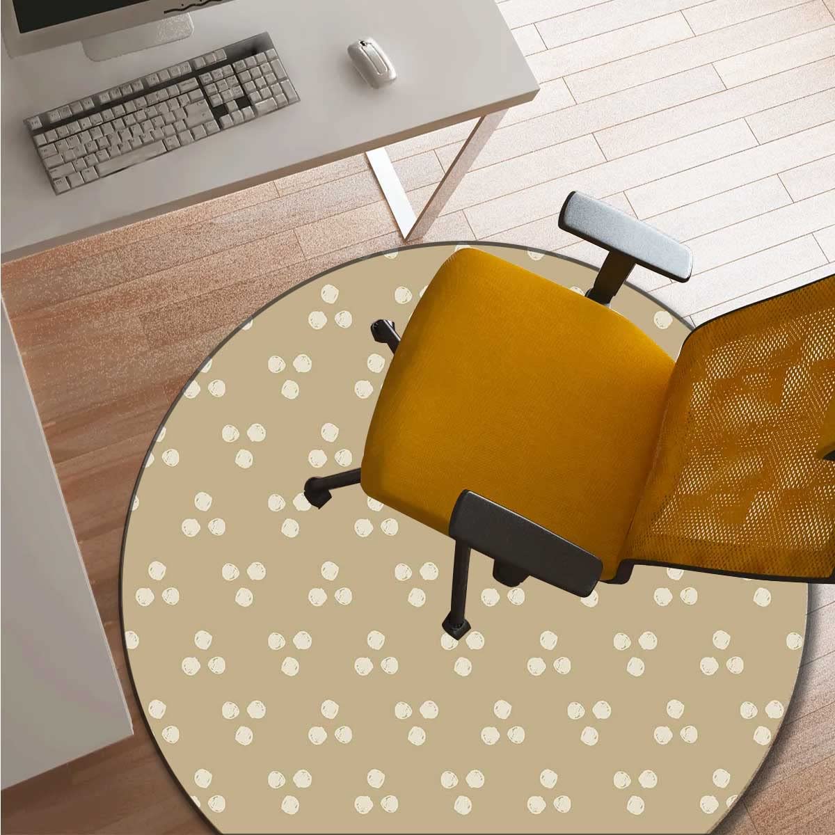 Brown Carpet Chair Mat with Lattice Geometry & Polka Dots - 37 Inch Nordic Style Tile Floor Protector for Office - Anti-Fatigue Desk Mat for Hardwood & Laminate Floors (Home Office & Workspace Use)