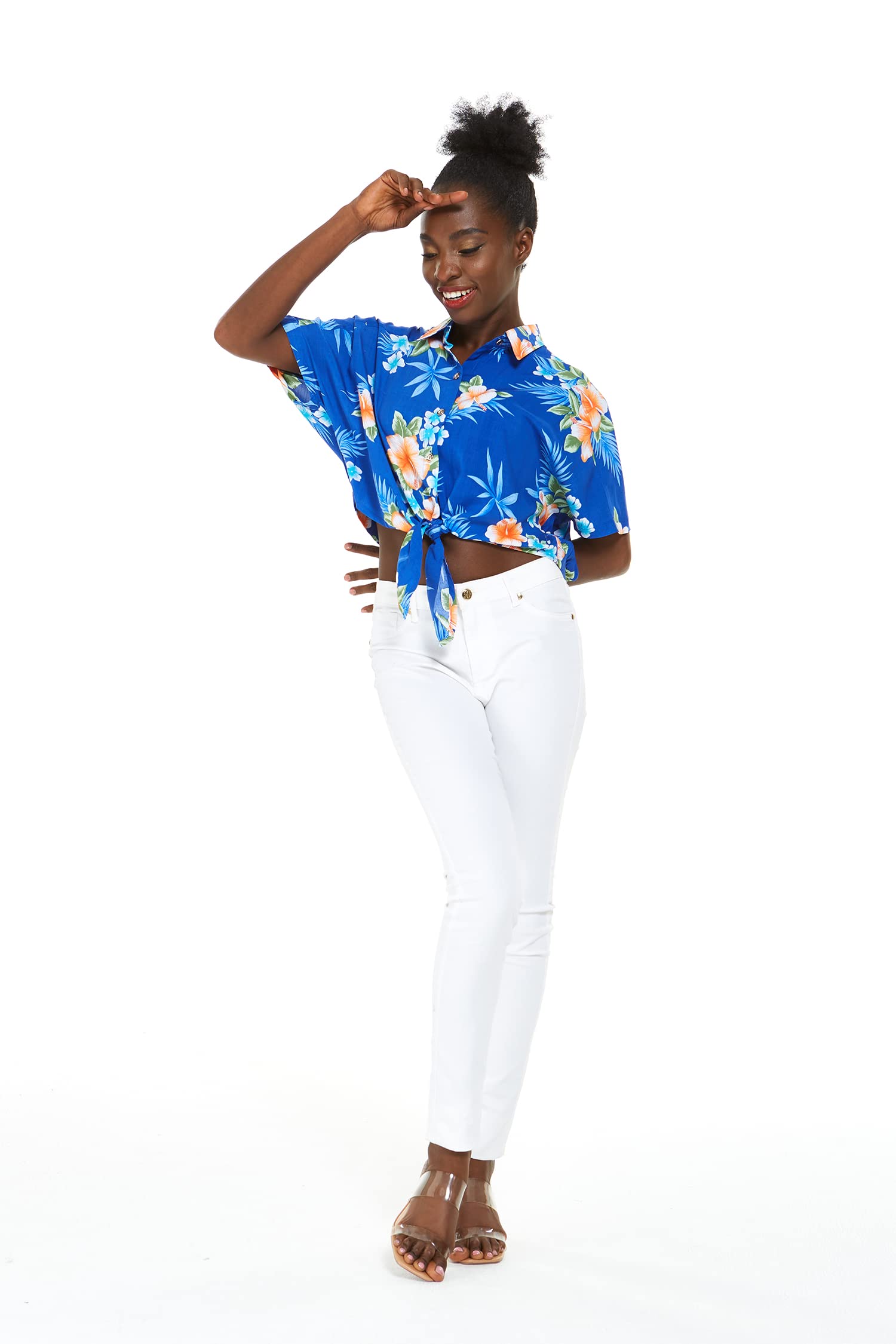 Hawaiian Luau Outfits for Family - Matching Hibiscus Blue Aloha Shirts for Men, Women, Boys & Girls | Perfect for Beach Parties, Summer Vacations & Tropical Themed Events