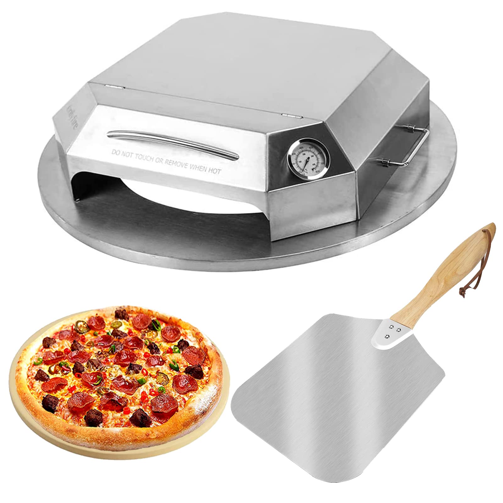 OnlyFire 22 Inch Stainless Steel Pizza Oven Kit for Charcoal Kettle Grill - Outdoor Pizza Maker Set with Pizza Chamber, Stone, Peel & Thermometer | Perfect for Backyard BBQs, Camping & Outdoor Cooking Parties
