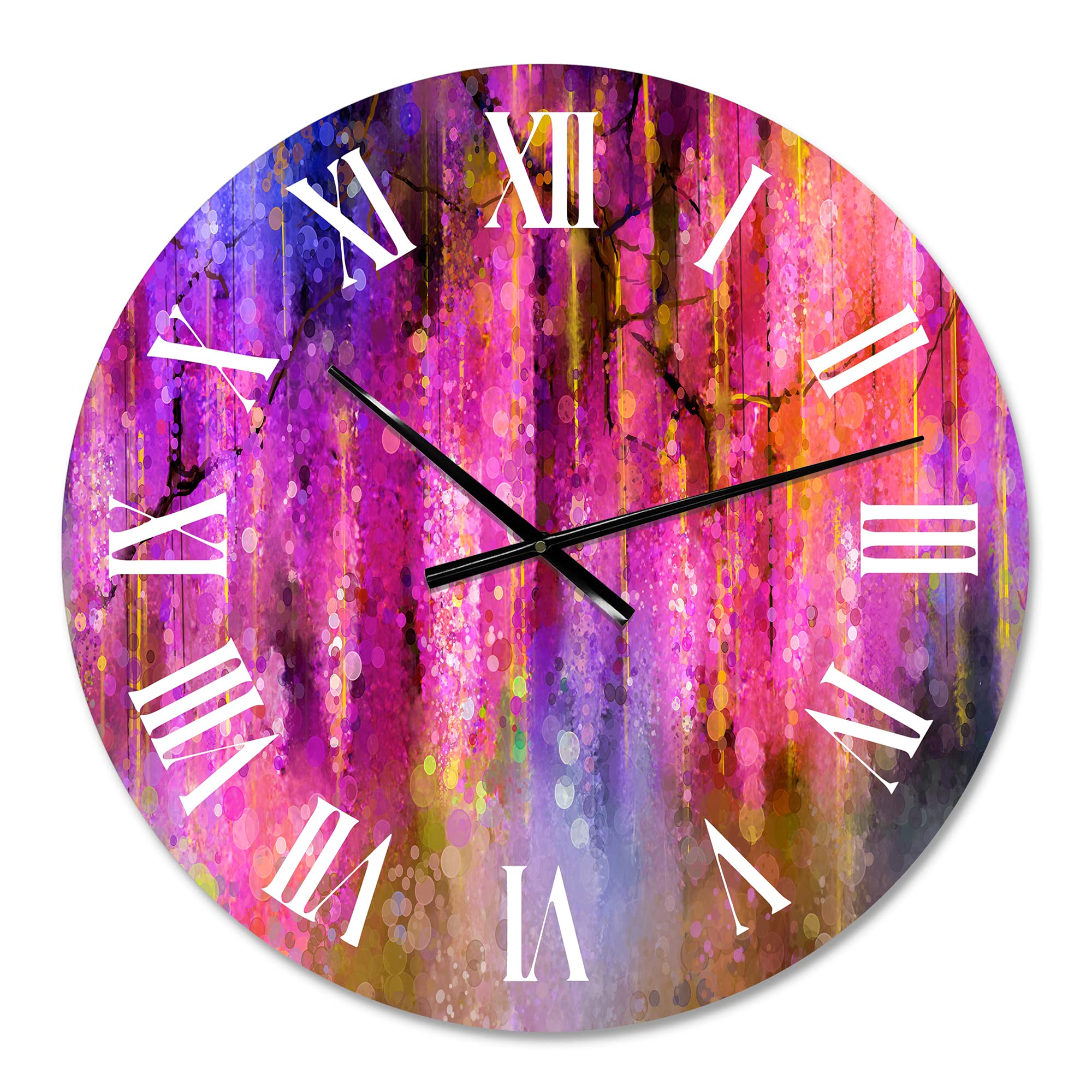 DesignQ Modern Large Wall Clock - Spring Purple & Violet Blossoming Wisteria Tree Art - Elegant Living Room Decor for Home & Office | Perfect for Wall Art, Housewarming Gifts & Interior Design