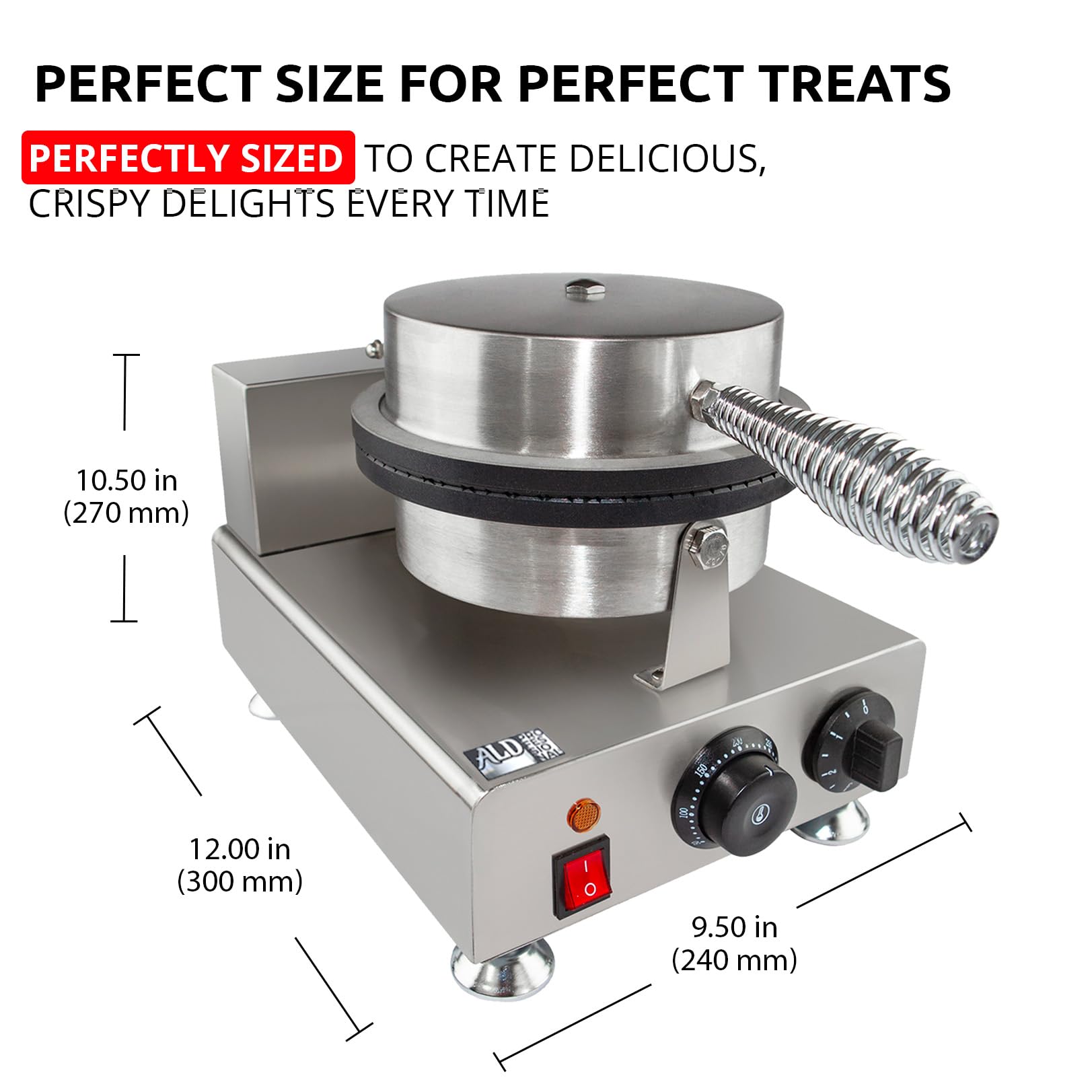 ALDKitchen Stainless Steel Waffle Cone Maker - 1-Head Electric Ice Cream Cone Iron for Homemade Desserts | Perfect for Parties, Ice Cream Shops & Home Baking