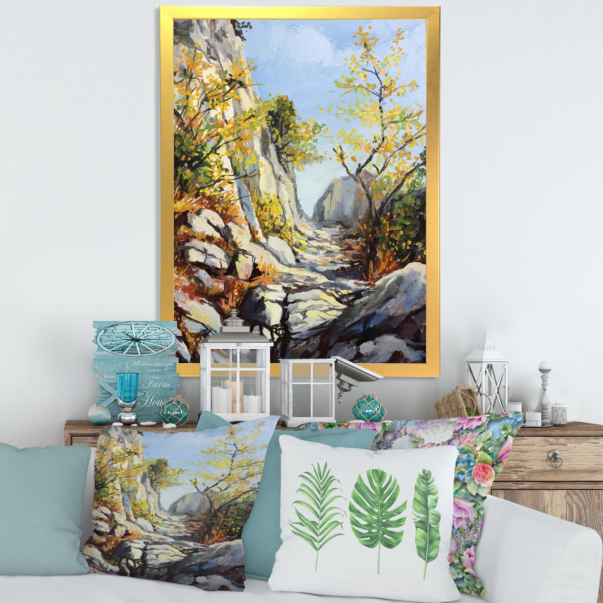 DesignQ Autumn Marble Path Traditional Framed Wall Art - Elegant Home Decor for Living Room, Bedroom & Office