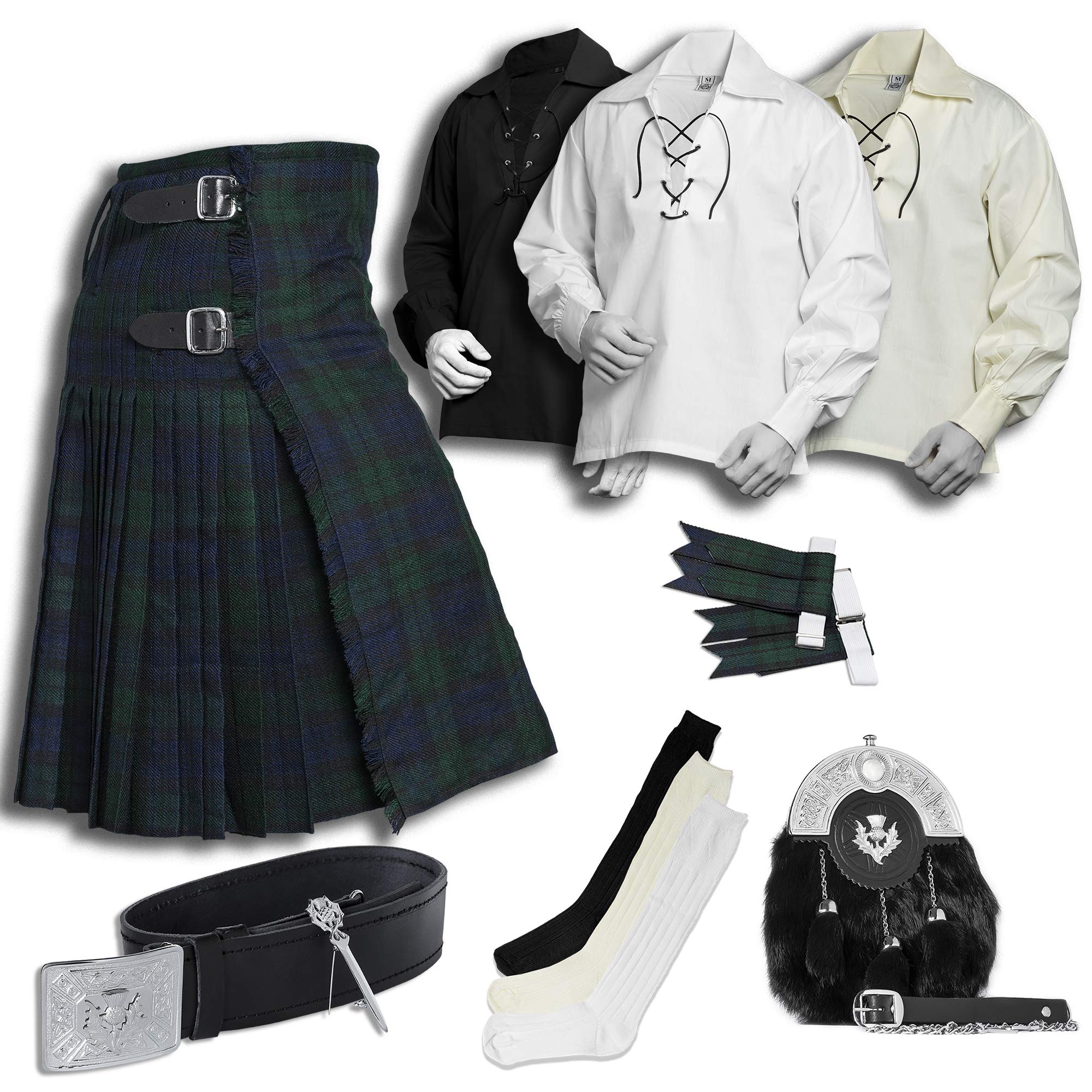 UMAM Tartan Kilt Set - 8-Piece Scottish Kilt Accessories for Men | Traditional Highland Outfit for Weddings, Renaissance Fairs & Celtic Events