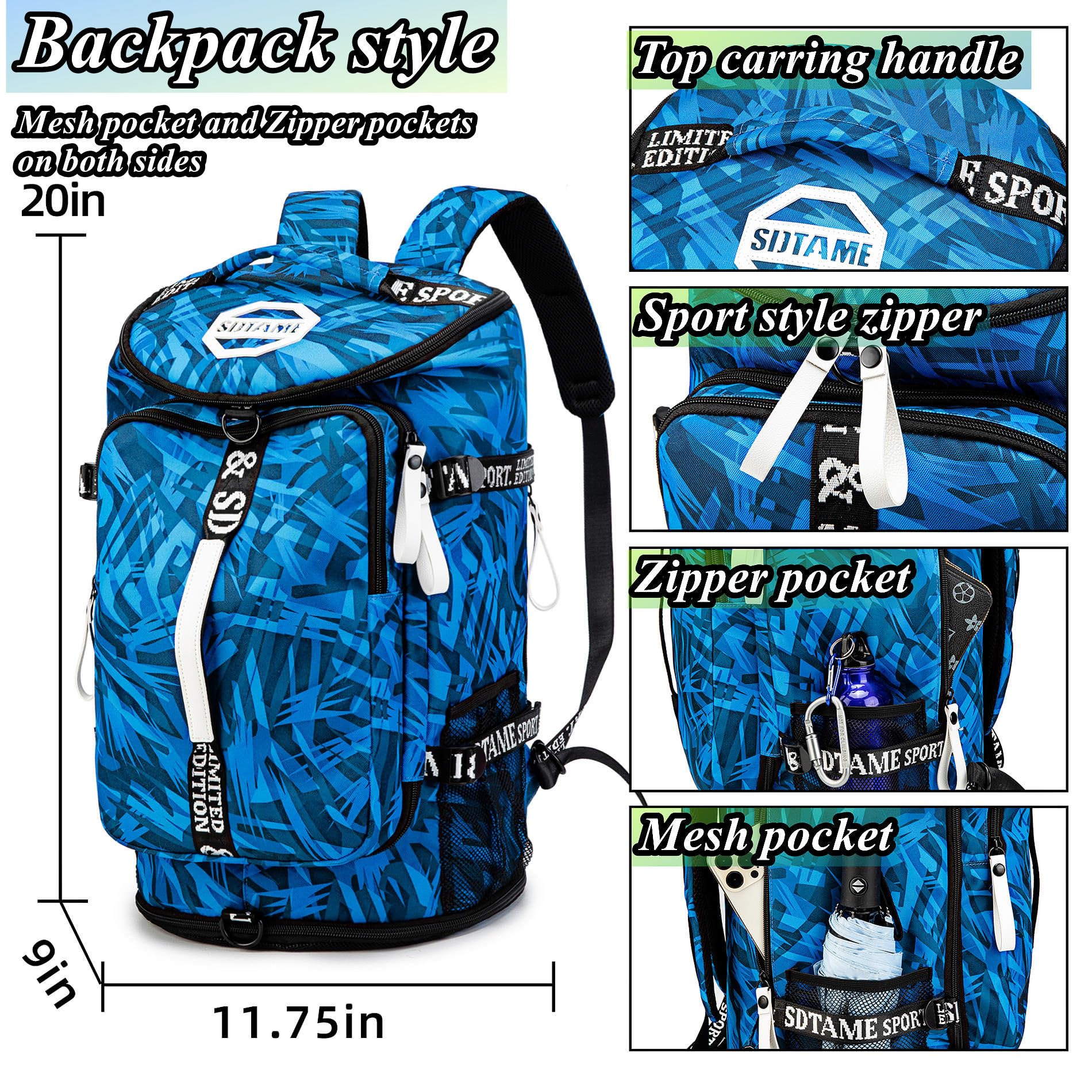 Multi-Functional Gym Duffle Backpack with Shoe Compartment & Waterproof Layer - 4-Way Convertible Travel Backpack for Men & Women - Perfect for Fitness, Gym, Travel, Camping & Weekend Getaways - Includes Laptop Compartment for Work or School