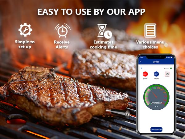 Smart Wireless Meat Thermometer with 700FT Remote Range - Digital Cooking Thermometer for Grilling, Smoking, BBQ & Oven - Instant Read Food Thermometer with Wireless Probe & Signal Booster - Perfect for Kitchen, Backyard, Camping & Outdoor Cooking