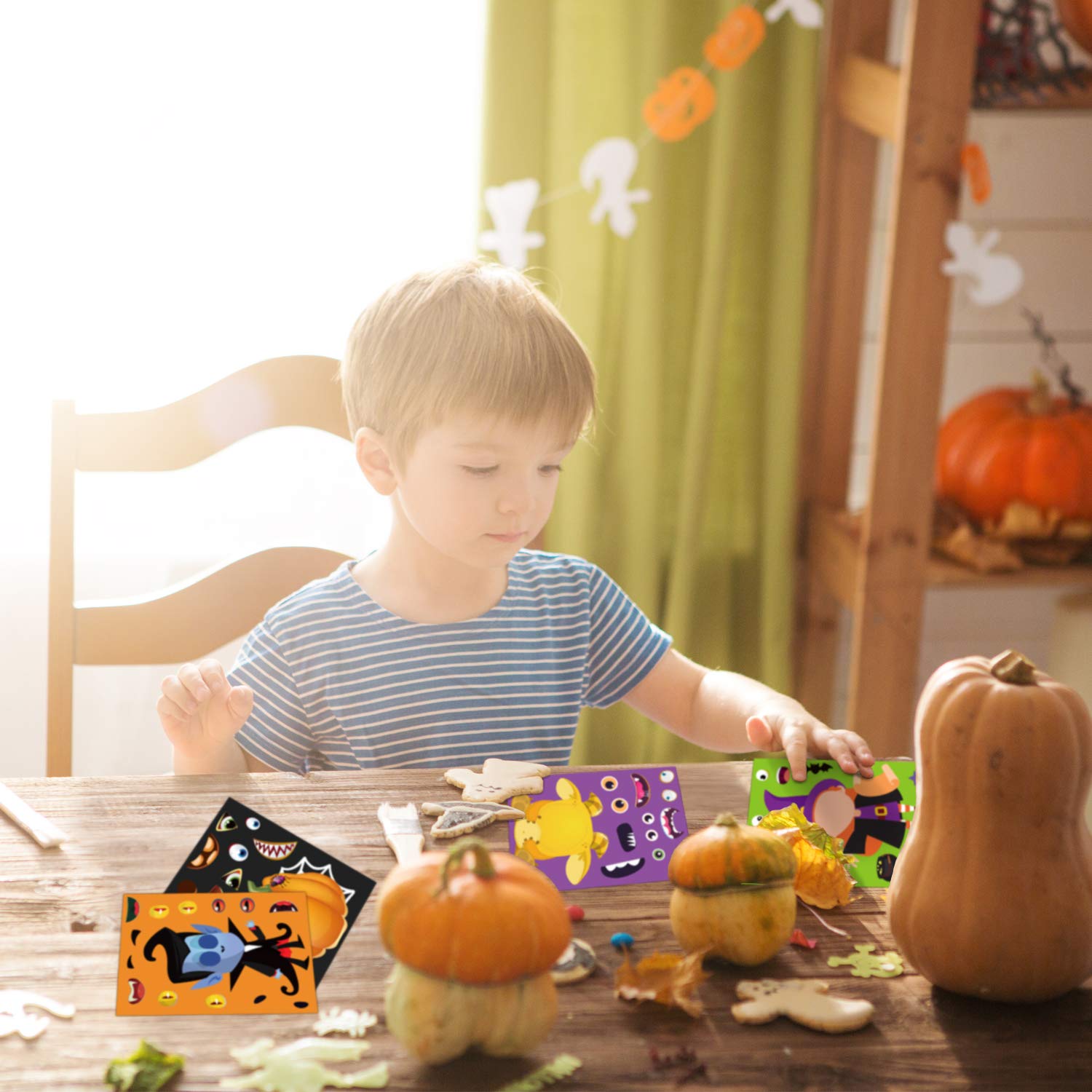 Funnlot Halloween Stickers 30PCS for Kids - DIY Jack-O-Lantern Face Stickers for Classroom & Party
