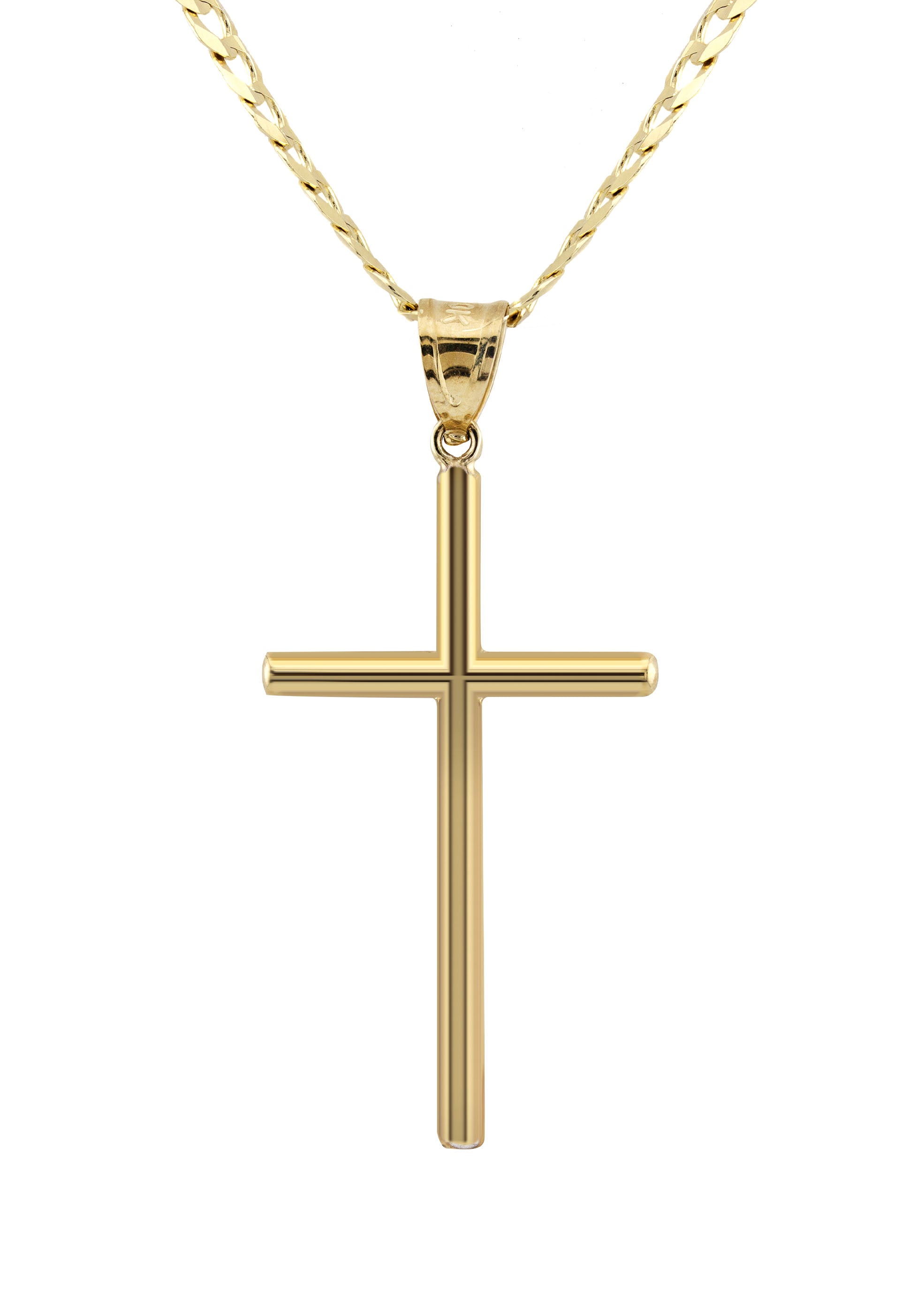 10K Yellow Gold Cross Necklace for Women & Men - Small 3g & Large 7g Sizes - Elegant Religious Jewelry Gift for Baptism, Confirmation, Wedding & Everyday Wear