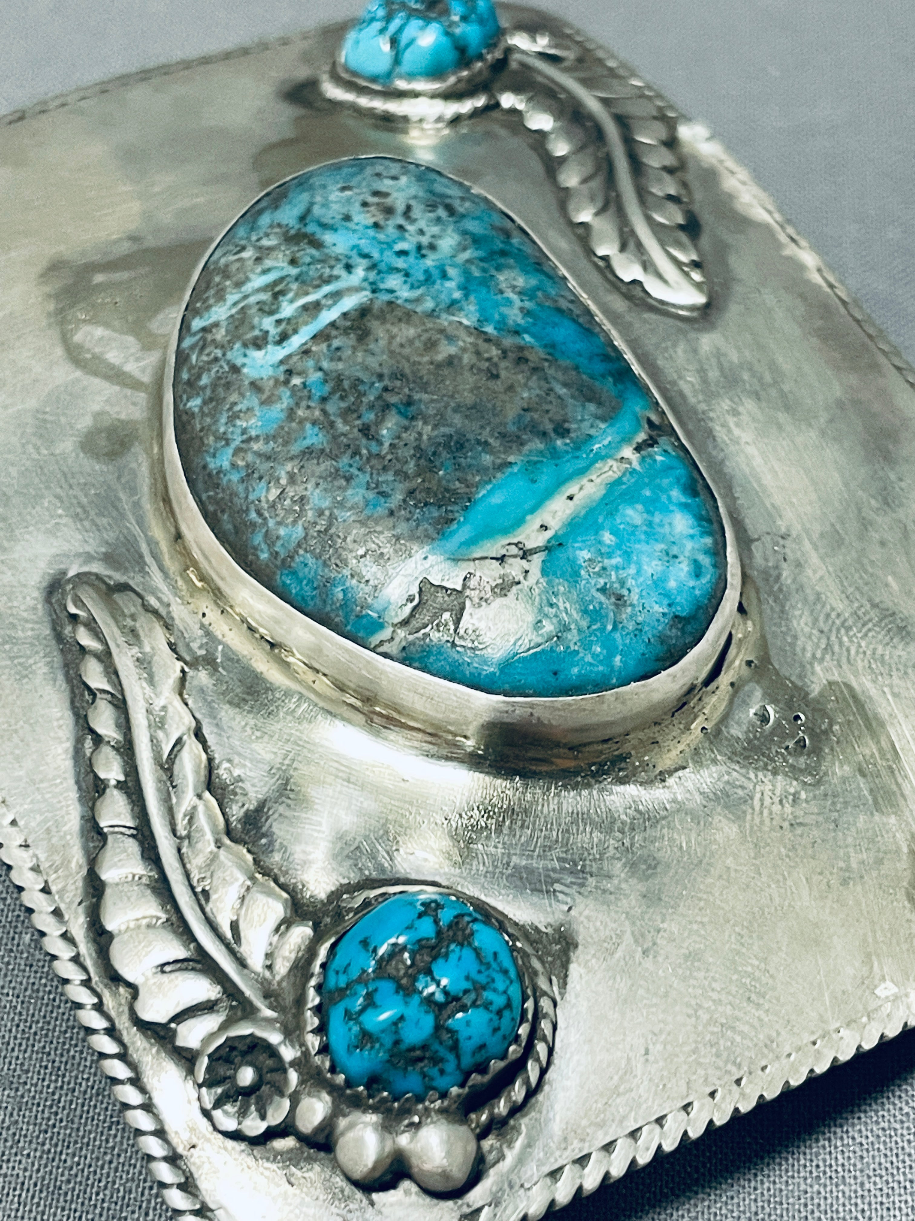 101 Grams Rare Vintage Native American Navajo 3 Kingman Turquoise Sterling Silver Huge Buckle - Authentic Native Jewelry for Western Fashion & Belt Accessories