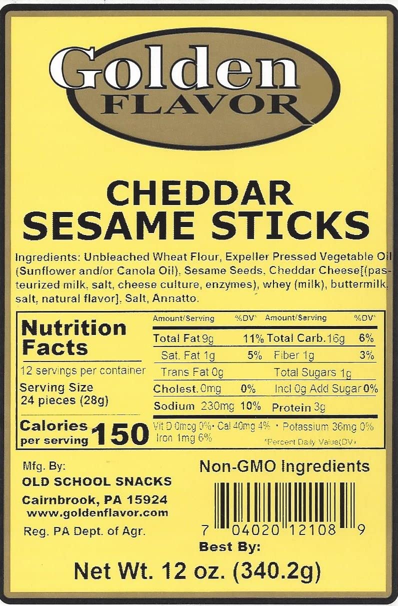**Golden Flavor Cheddar Sesame Sticks - 12 oz Bags (7 Pack) - Crunchy Snacks for Parties, School Lunches & On-the-Go**