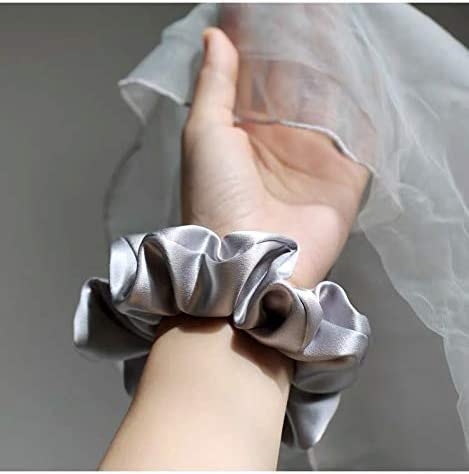 Premium Satin Silk Hair Scrunchies Pack of 3 - Soft Ponytail Holders & Hair Volumizer for Women & Girls (Silver) | Perfect for Everyday Wear, Workouts, and Gifts for Mom & Sister