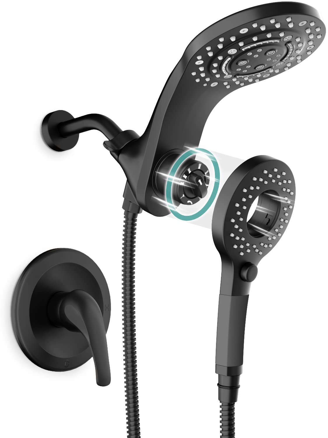 SR SUN RISE 8-Spray 2-in-1 Magnetic Shower System with Handheld Combo & Water-Saving ON/OFF Switch - Matte Black Shower Faucet Set (Valve Included) | Perfect for Modern Bathrooms & Water Conservation Homes