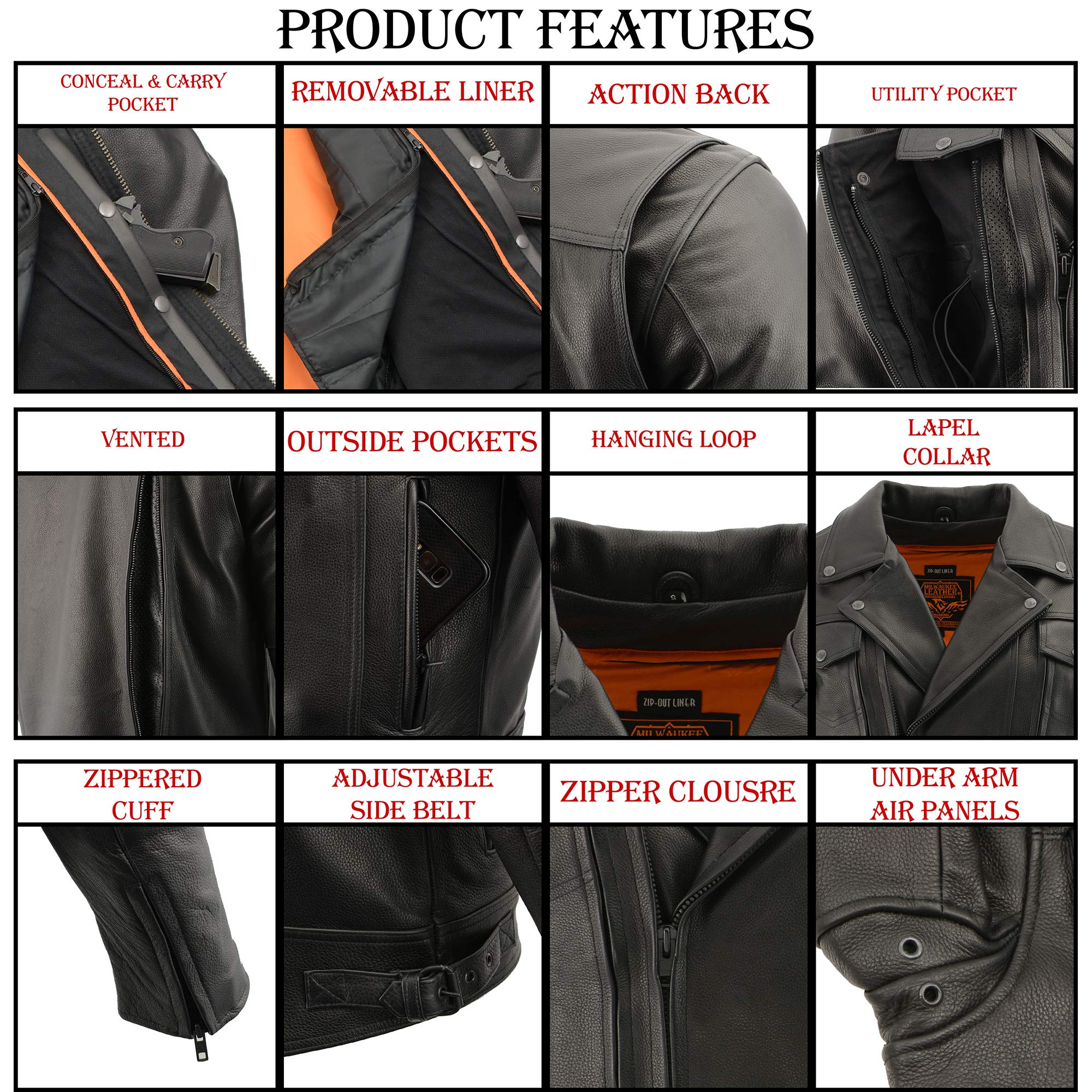 Milwaukee Leather Men's High-End Utility Pocket Vented Cruiser Jacket MLM1520 - Durable Motorcycle Riding Gear for All Seasons
