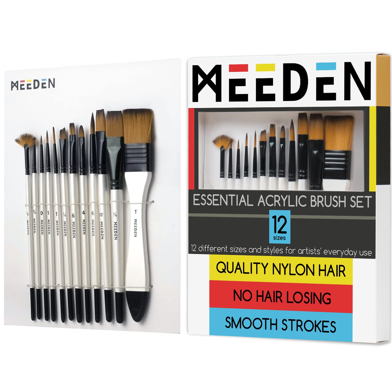 MEEDEN 12-Piece Acrylic Paint Brush Set - Professional Artist Brushes for Acrylic, Gouache & Watercolor Painting - Perfect for Canvas, Paper & DIY Art Projects