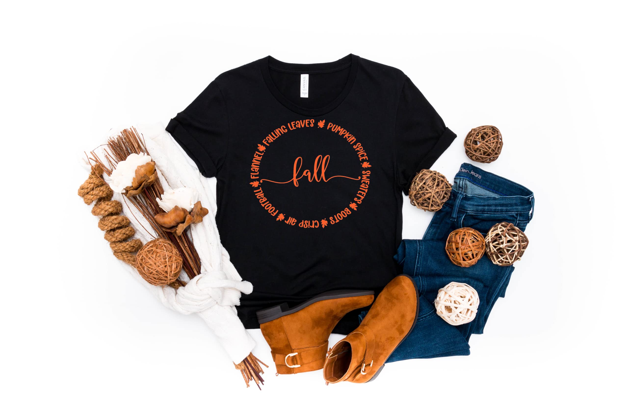 Women's Fall Shirt - Cozy Autumn Seasonal Long Sleeve T-Shirt with Pumpkin Spice & Falling Leaves Print | Perfect for Teachers, Thanksgiving, Halloween & Seasonal Decor