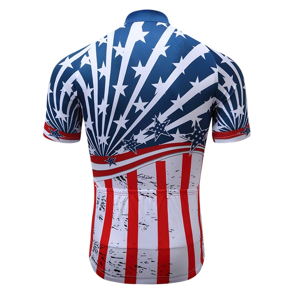 USA Style Men's Bike Jersey - Breathable Cycling Shirt for Road & Mountain Biking - Star Blue - Size L (Chest 36-38.5