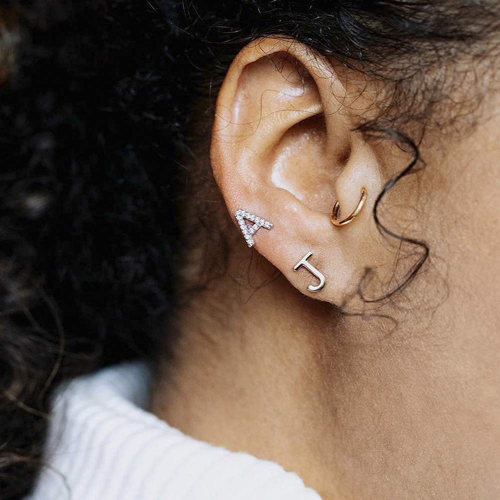 14K Gold Plated Silver Initial Stud Earrings for Women & Girls - Hypoallergenic CZ Crystal Alphabet Letter Earrings - Perfect for Birthdays, Gifts & Everyday Wear