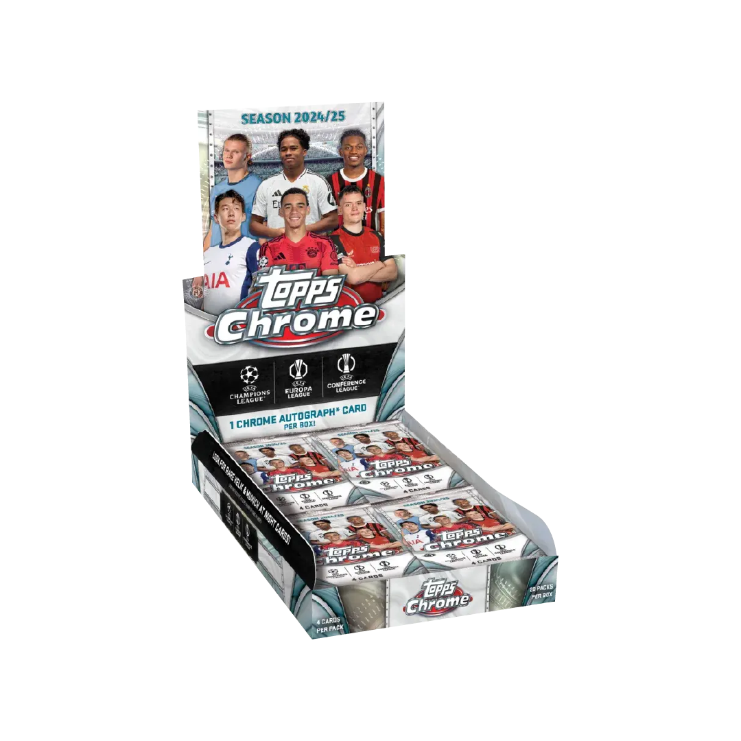 Topps Chrome UEFA Club Competitions UCC 2024-25 Hobby Box - Soccer Trading Cards for Collectors & Fans - Perfect for Sports Memorabilia Collections & Gifts