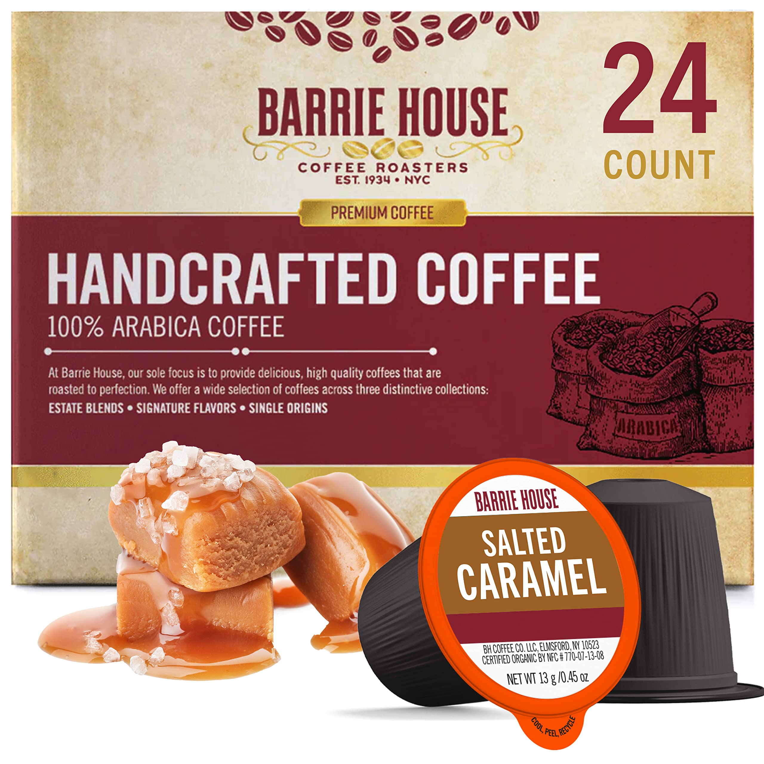 Barrie House Salted Caramel Coffee Pods 24 Pack - Single Serve K-Cup Compatible Pods for Keurig Brewers - Perfect for Office, Home & Morning Coffee Routine