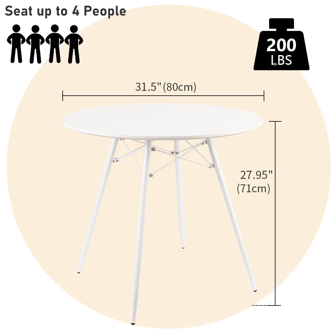 Modern White Round Dining Table 31.5