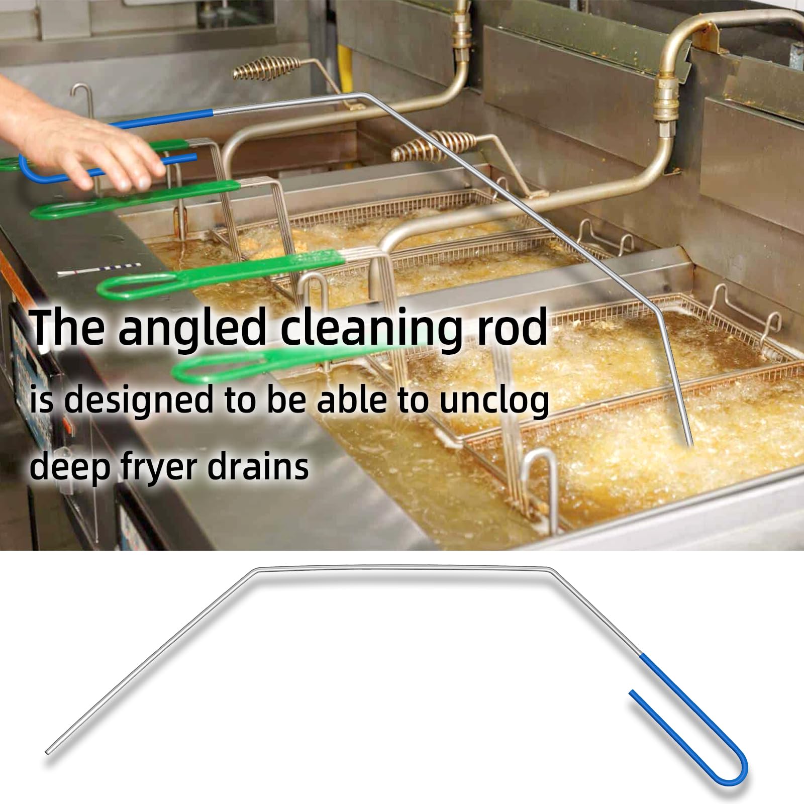 3-Piece Stainless Steel Fryer Cleaning Kit - Basket Brush, L-Shape Brush & Rod for Deep/Air Fryers