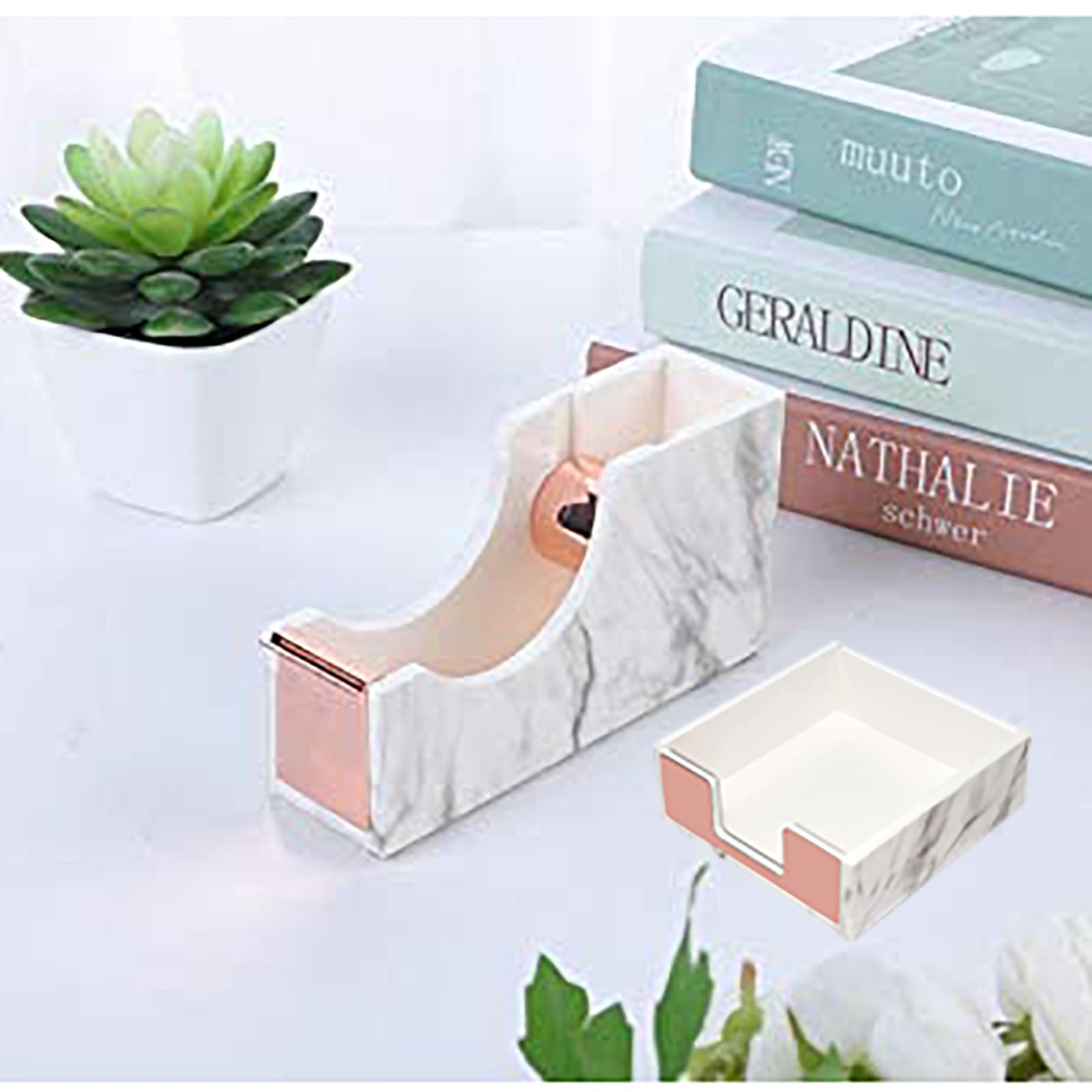 Marble White Sticky Notes Holder - 3x3 Memo Pad Organizer with Storage Tray for Office Desk | Perfect for Home Office, School & Work Organization
