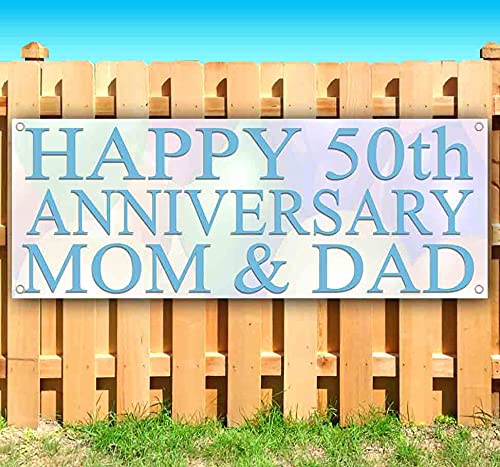 Happy 50th Anniversary Banner for Mom & Dad - 13 oz Heavy-Duty Vinyl with Metal Grommets - Perfect for Golden Wedding Decorations & Party Backdrops
