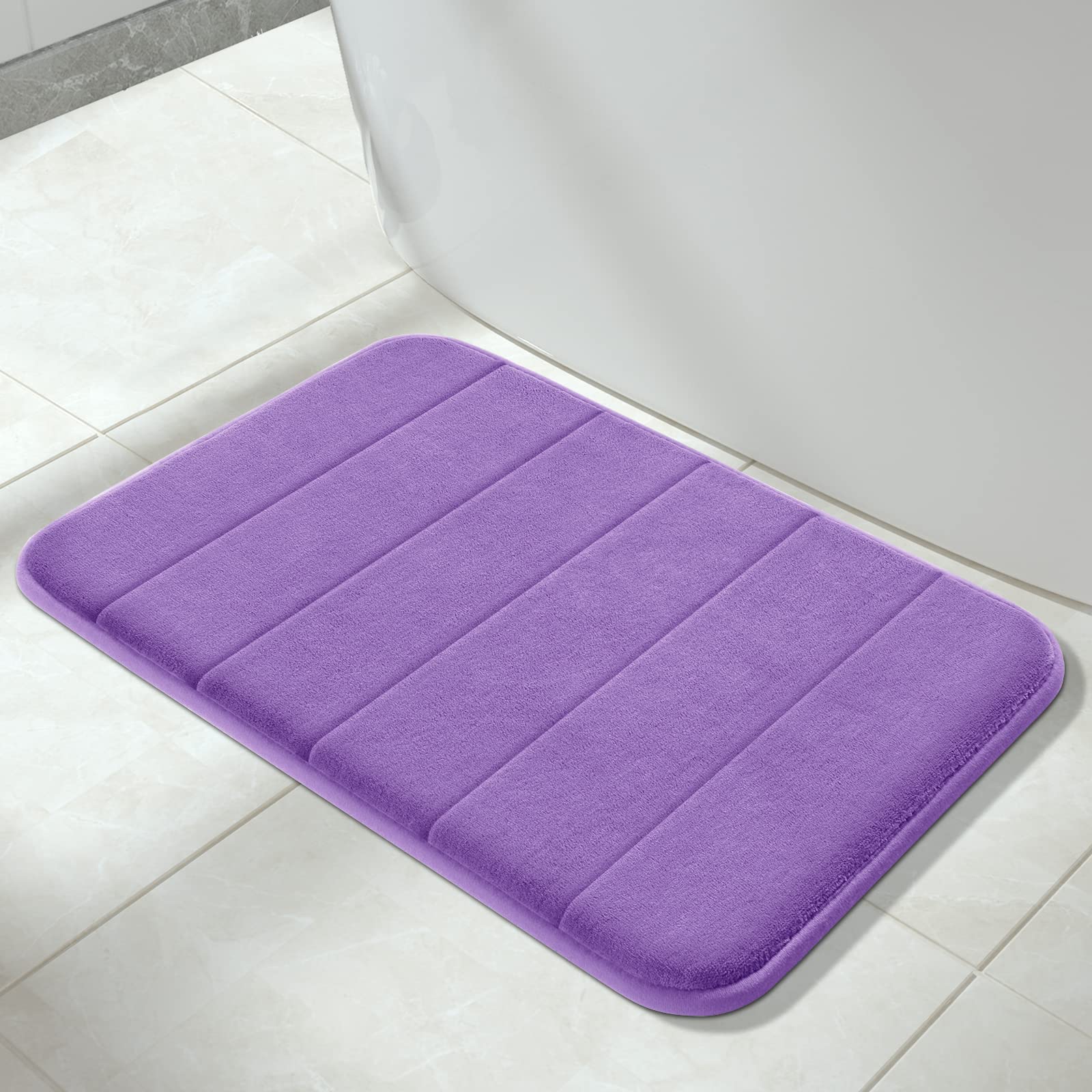 Yimobra Memory Foam Bath Mat - 24x17 Inch Non-Slip Super Absorbent Quick Dry Bathroom Rug - Soft Thick Machine Washable Shower Mat for Tub & Floor - Perfect for Bathroom Safety & Comfort (Lavender)