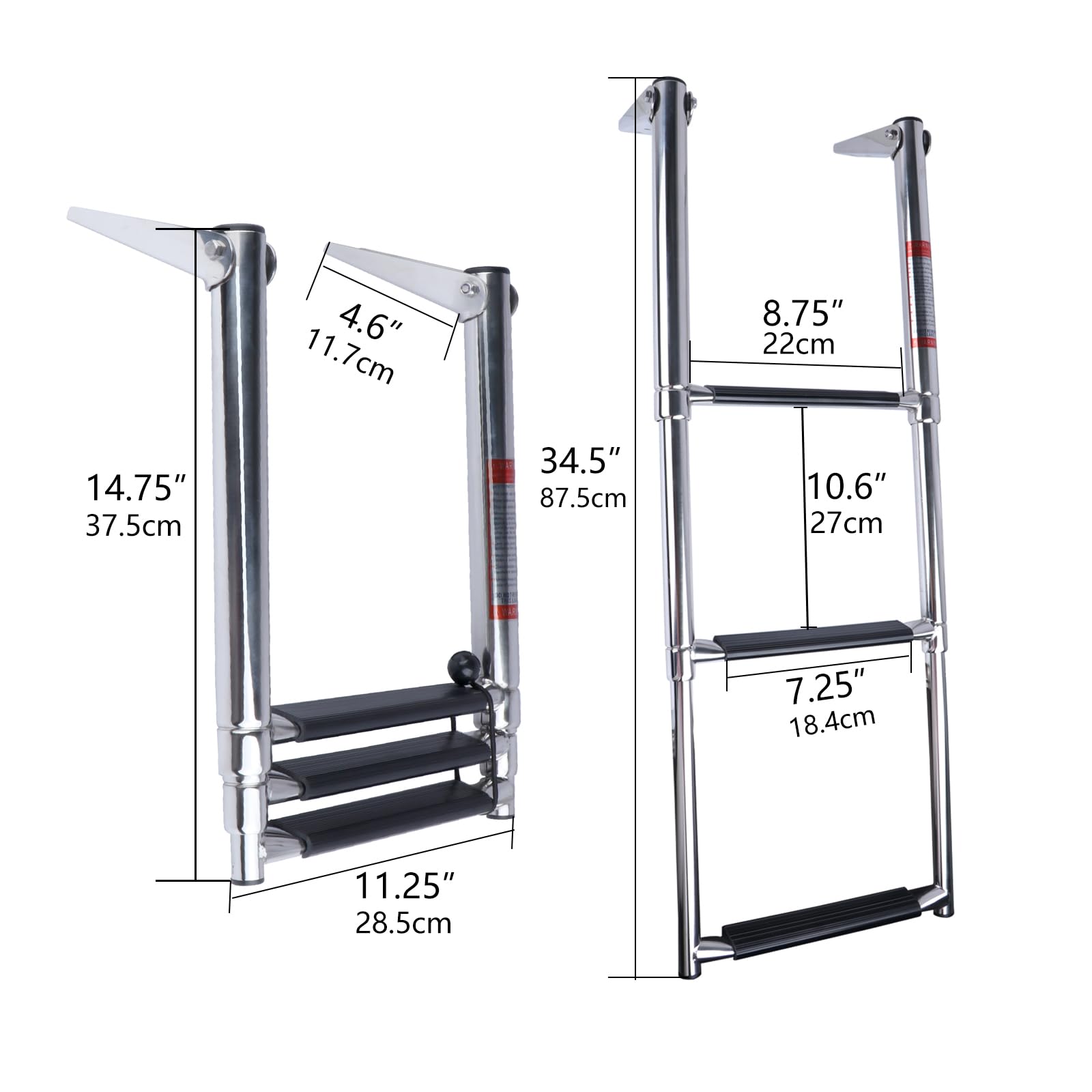3 Step Boat Ladder - 304 Stainless Steel Telescoping Folding Pontoon Boat Ladder | Dock & Swim Ladder for Marine Boat, Yacht | Perfect for Swimming, Boarding & Water Sports